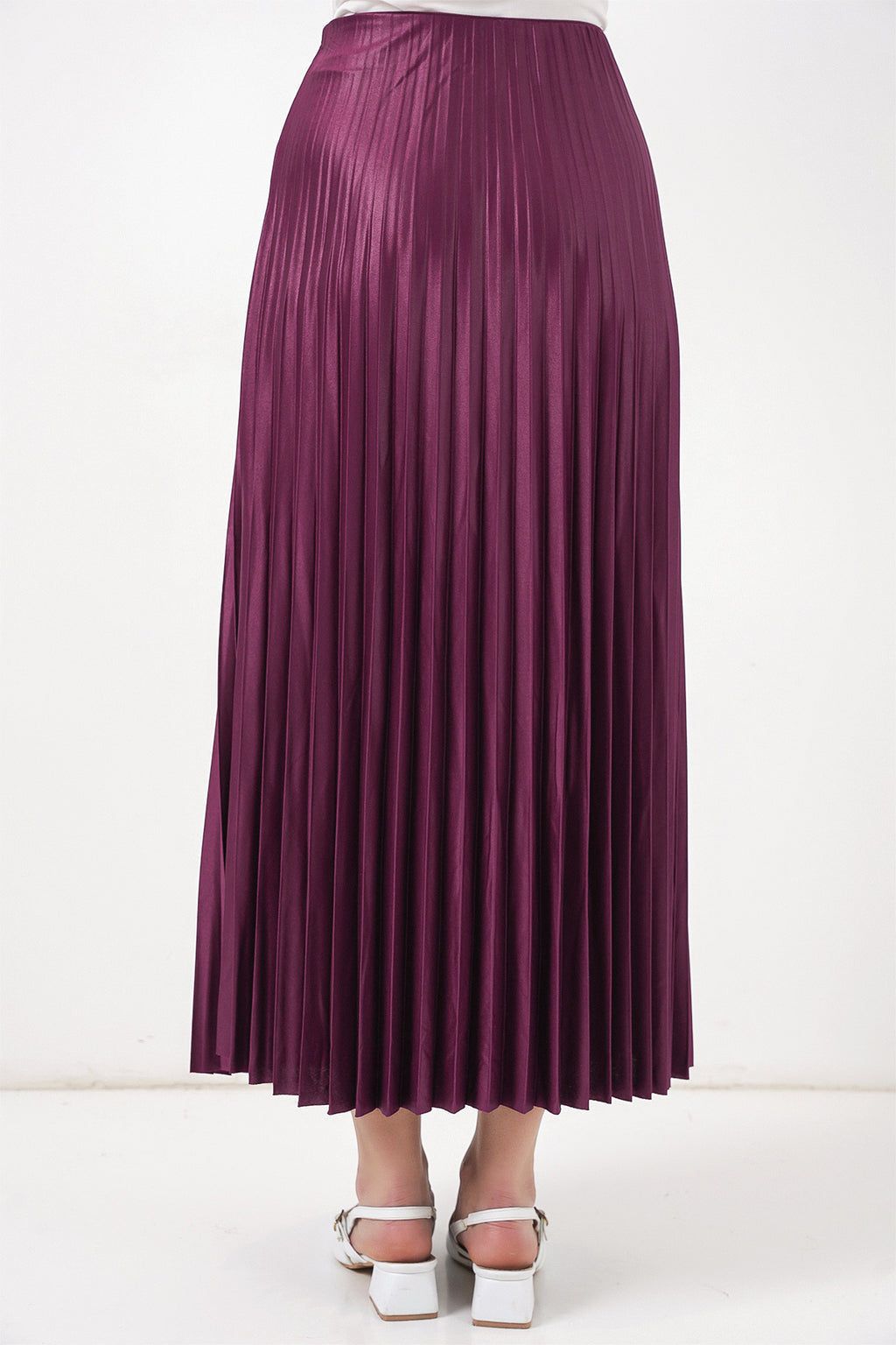 8009 Deri Görünümlü Piliseli Etek - Mor