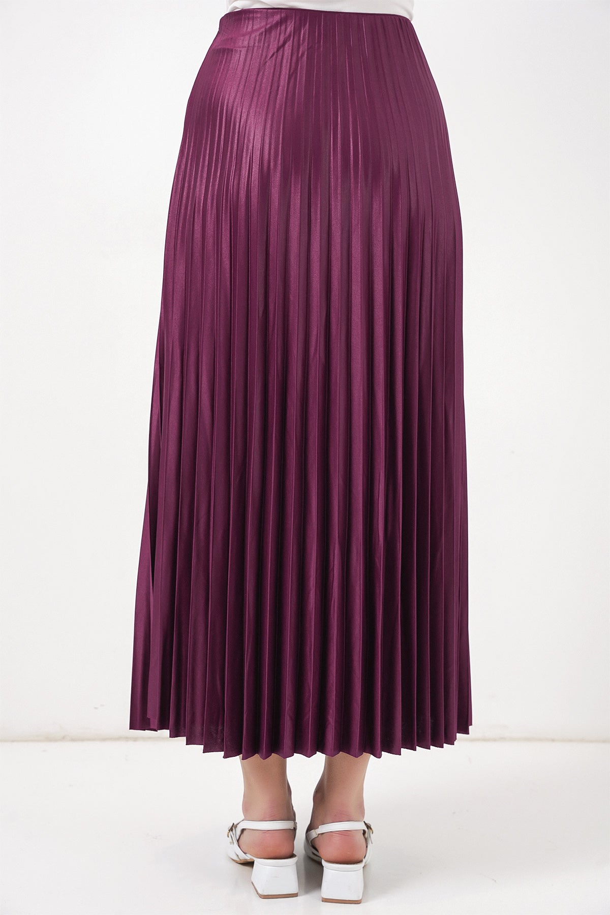 8009 Deri Görünümlü Piliseli Etek - Mor