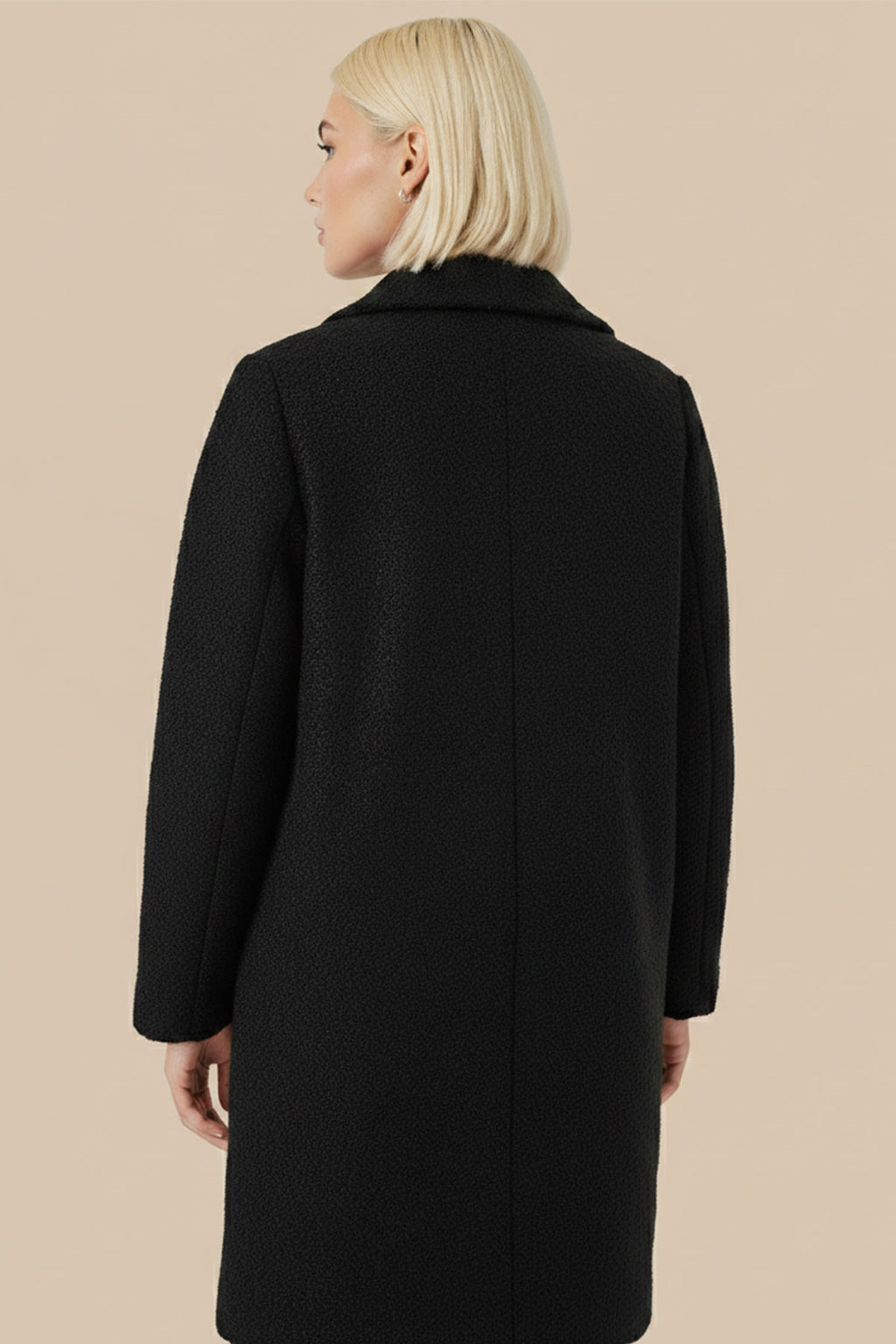 9085 Kadın Oversize Kaşe Kaban - D. Siyah