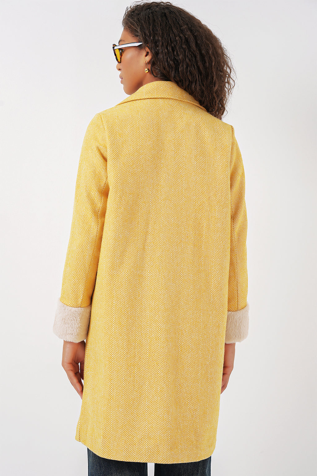 9085 Balık Sırtı Kaşe Kaban - B.Sarı