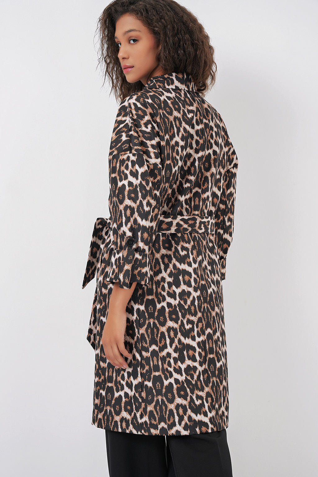 9104 Kruvaze Yaka Astarlı Trençkot - M. Kahverengi