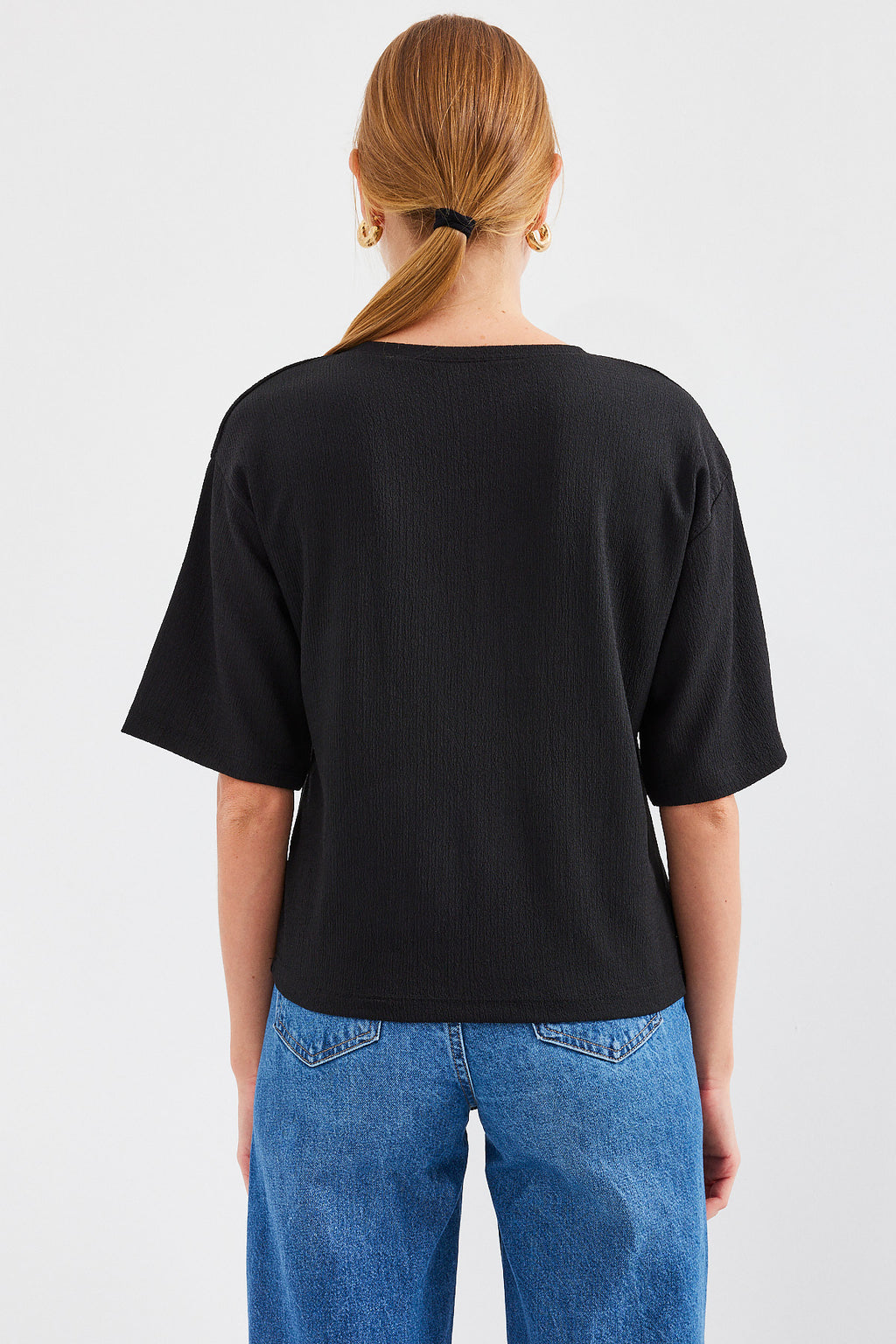 911 Baskılı Örme Basic Tişört - Siyah