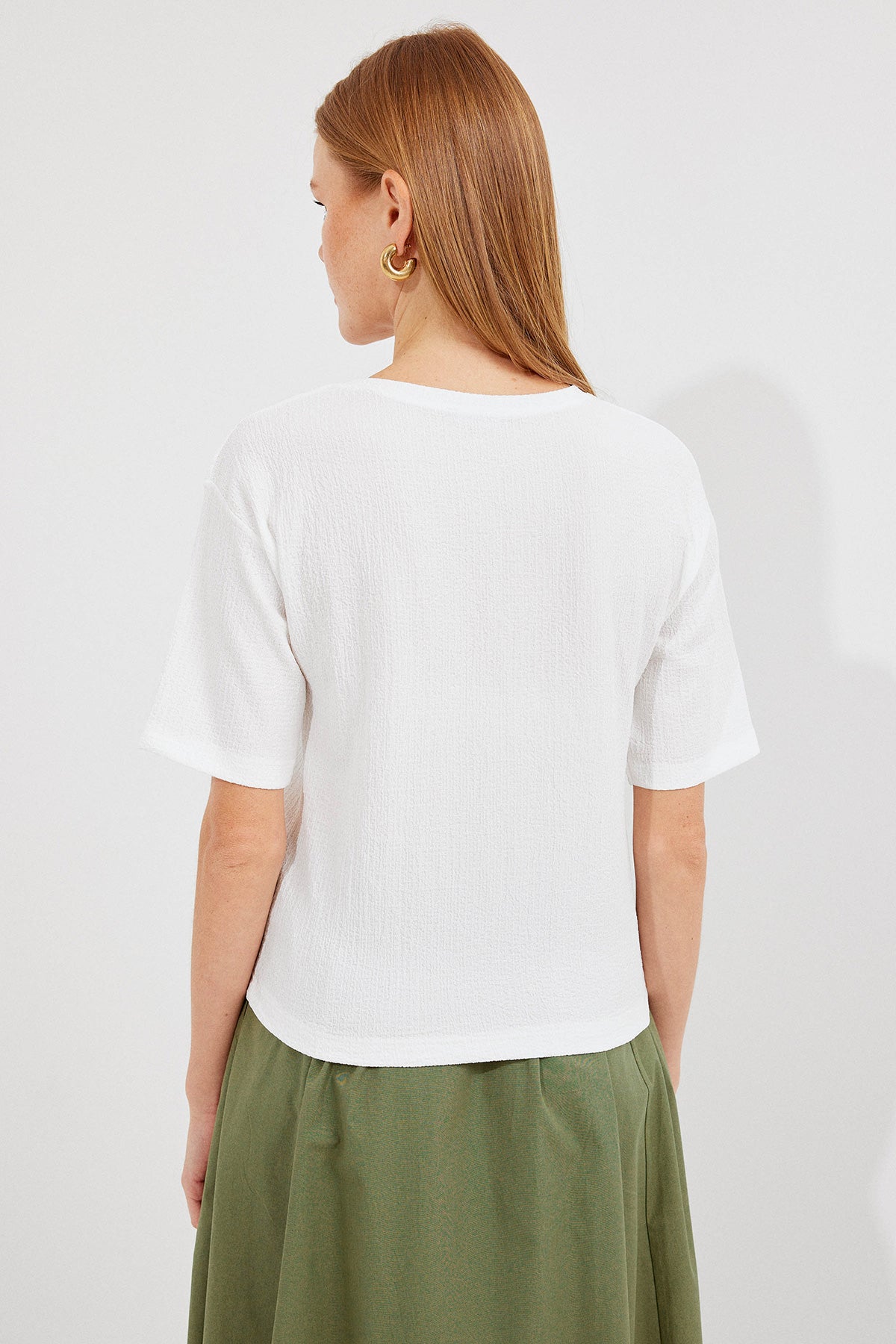 911 Baskılı Örme Basic Tişört - Yeşil