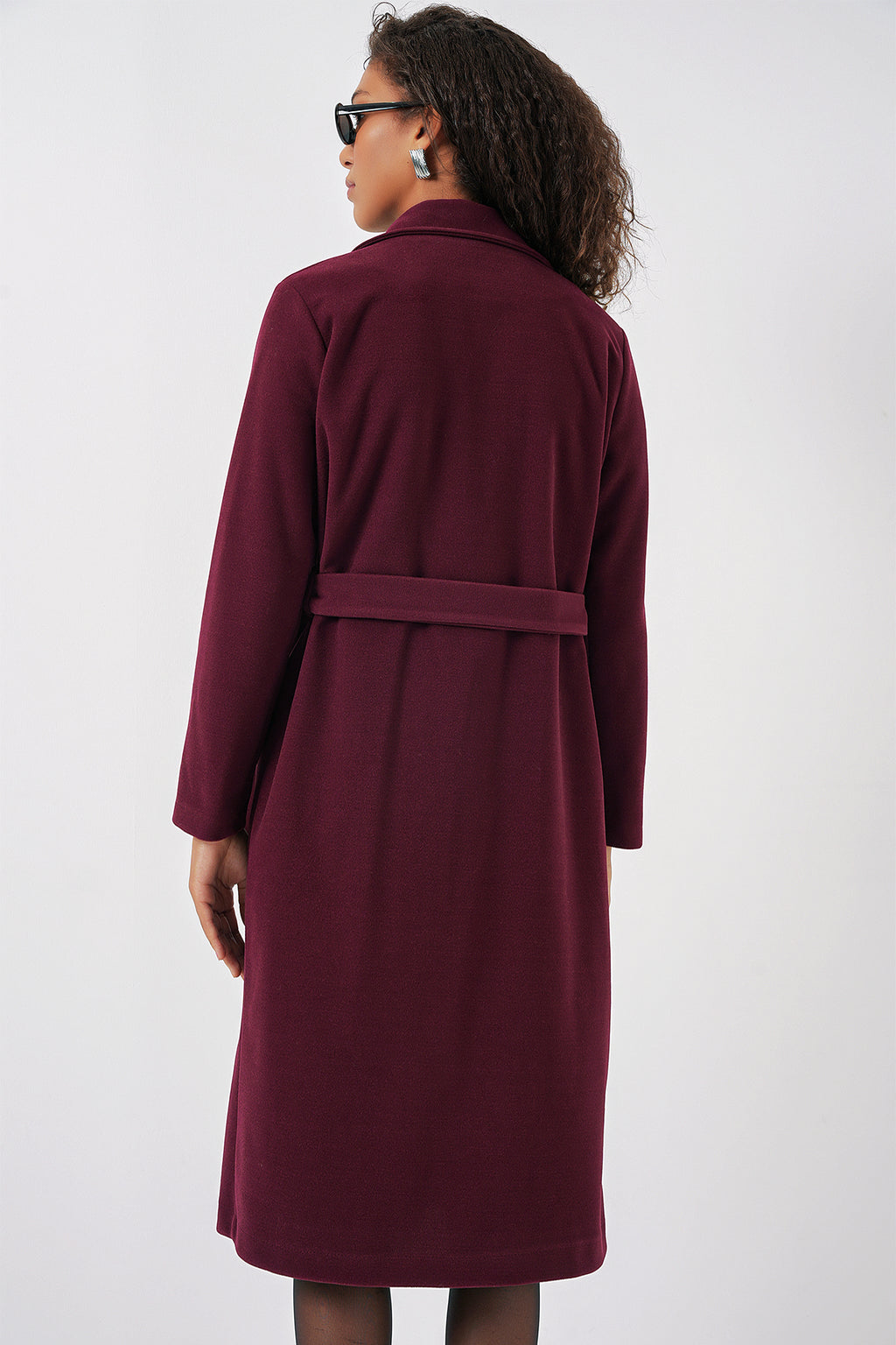 9118 Kruvaze Yaka Kaşe Kaban - Bordo