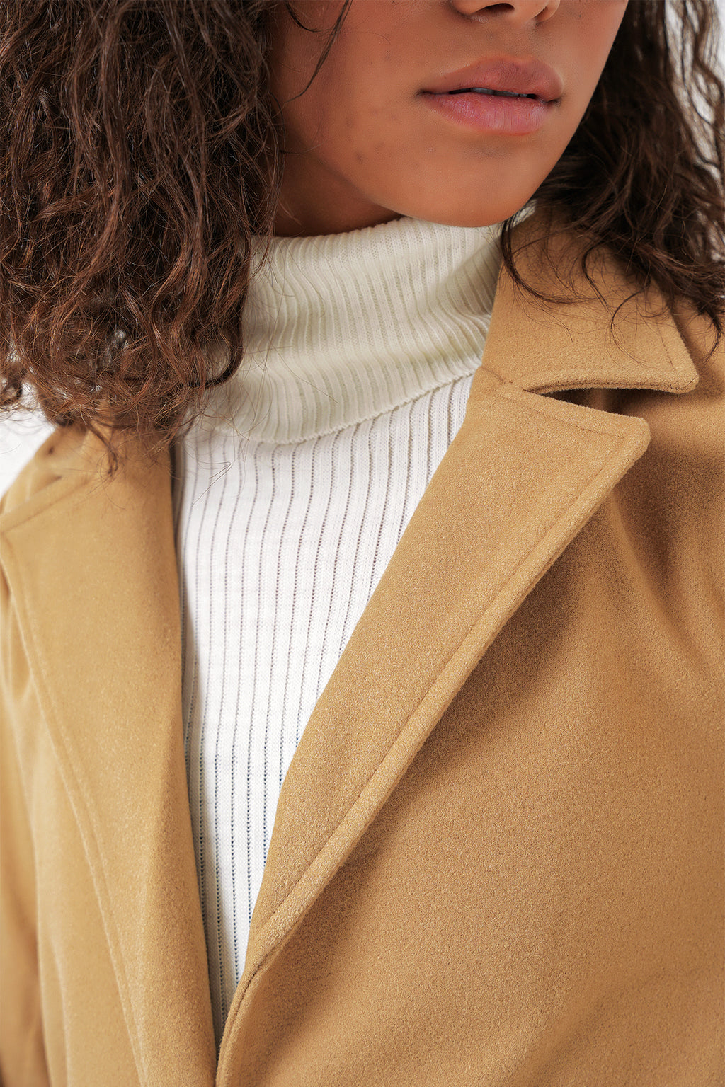 9118 Kruvaze Yaka Kaşe Kaban - Hardal