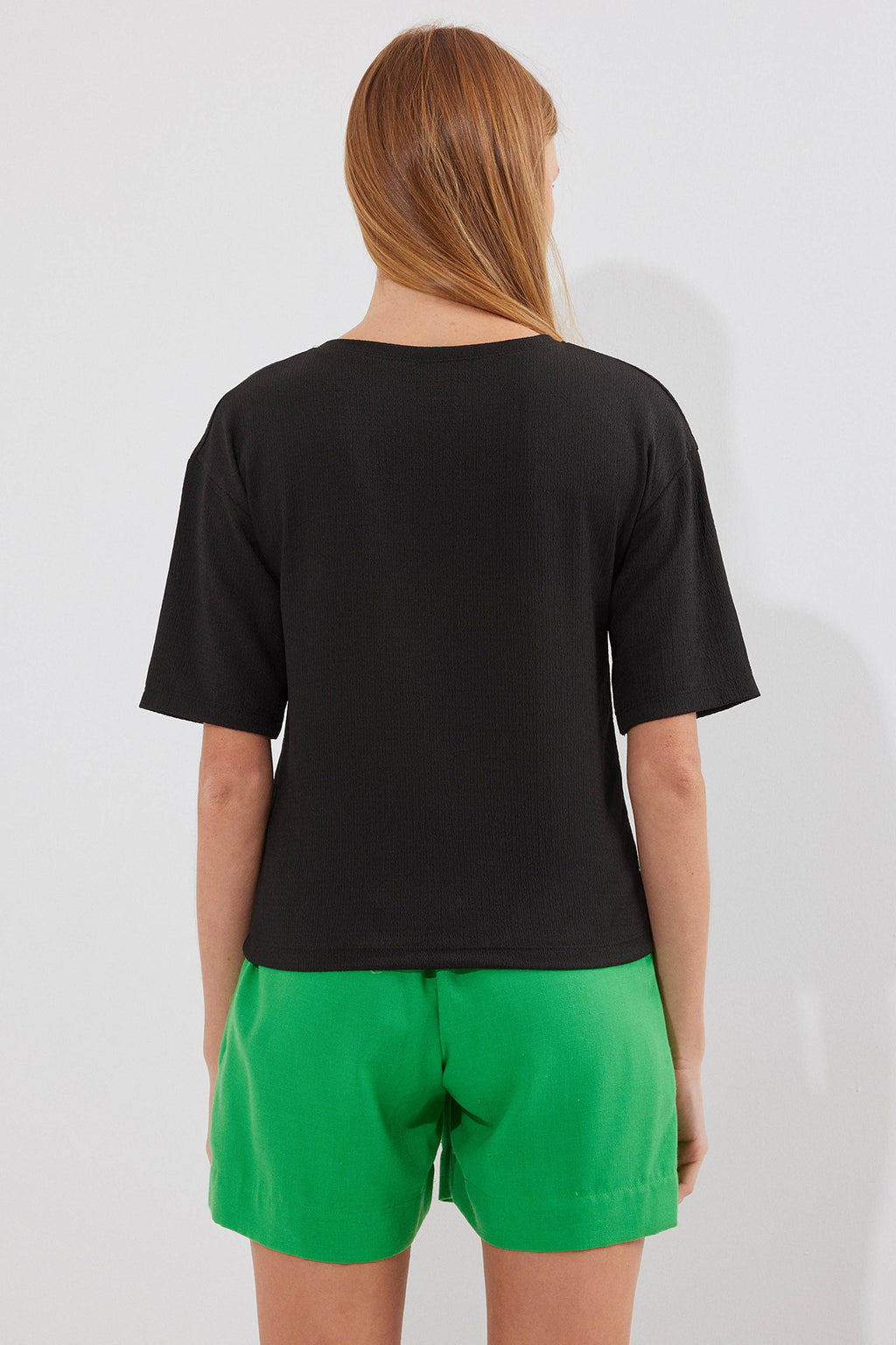 913 Baskılı Örme Basic Tişört - Siyah