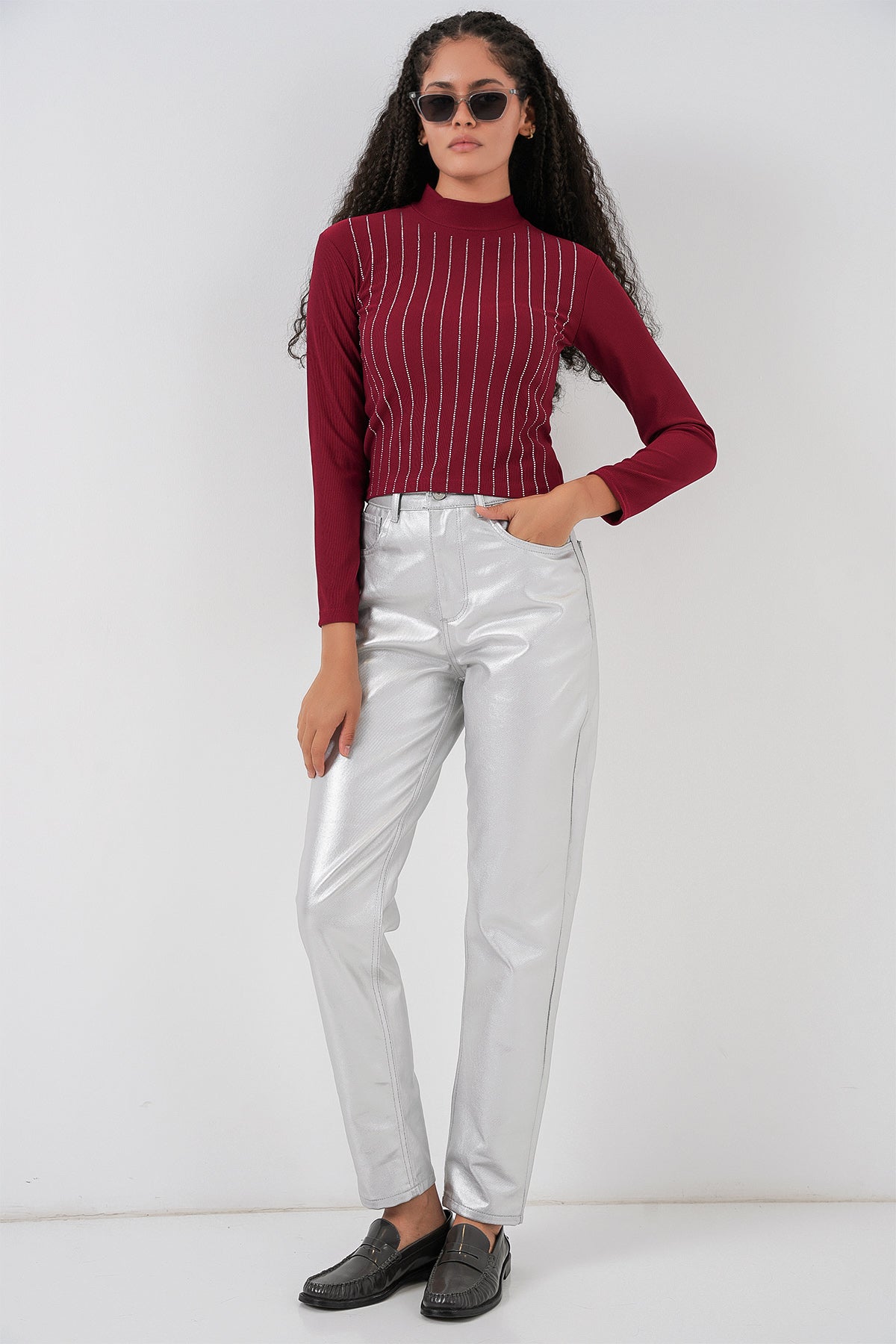 922 Taşlı Body - Bordo