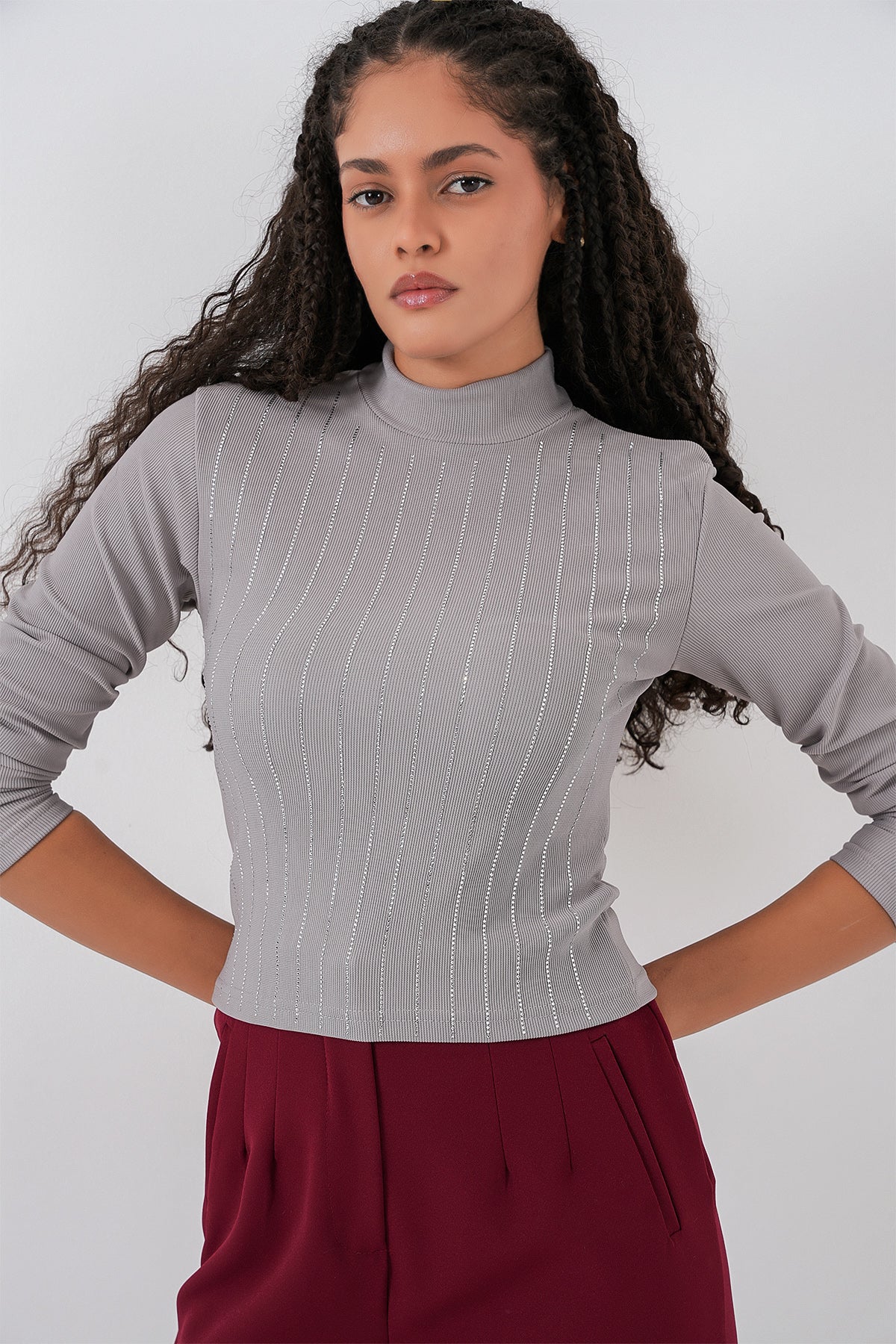 922 Taşlı Body - Gri