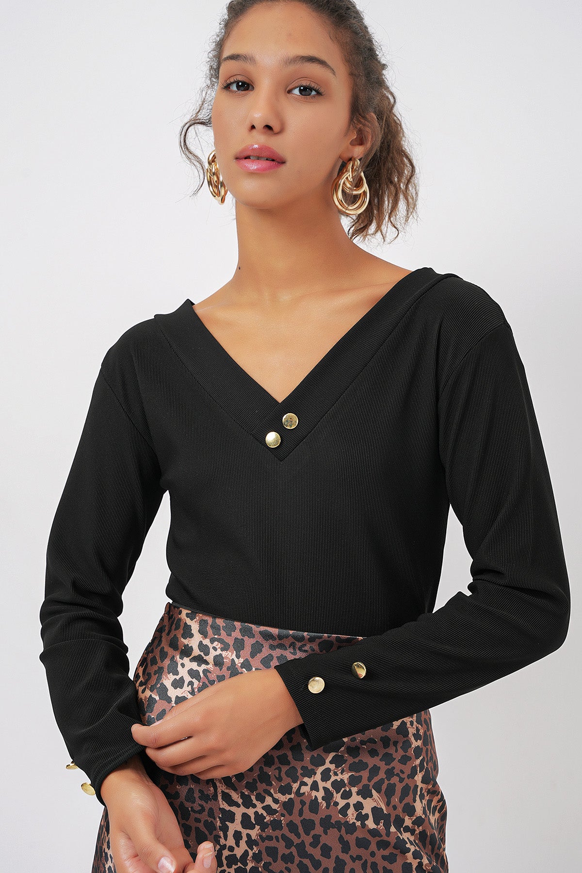 923 Uzun Kollu Body - Siyah