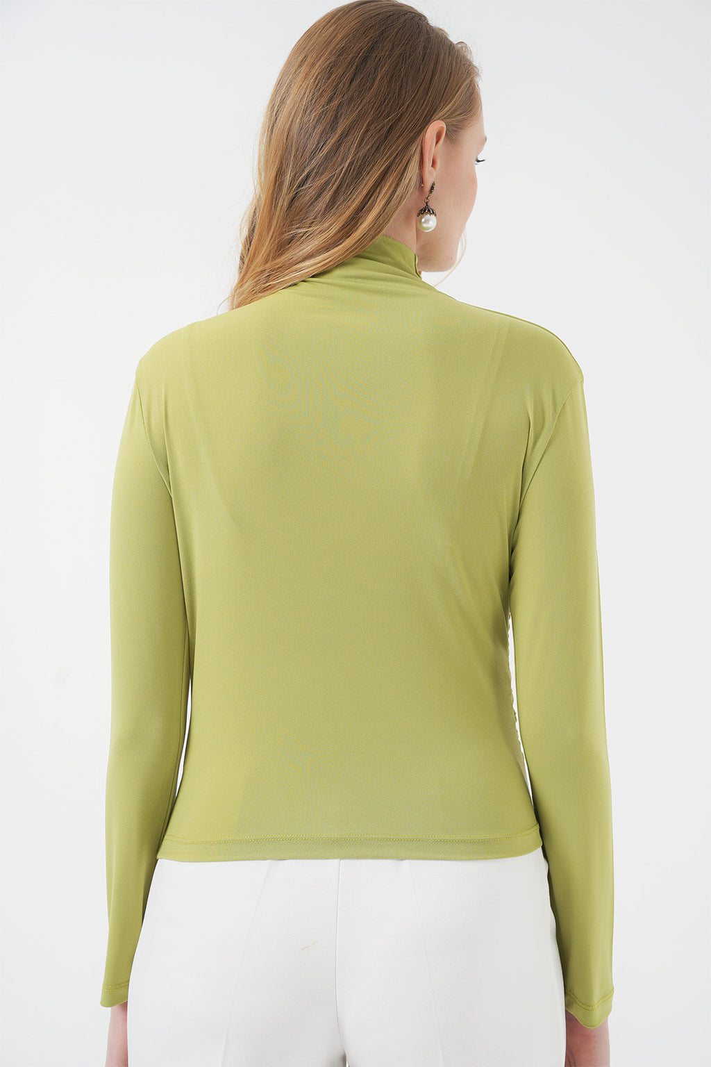 925 Büzgü Detaylı Sandy Bluz - E.Yeşil