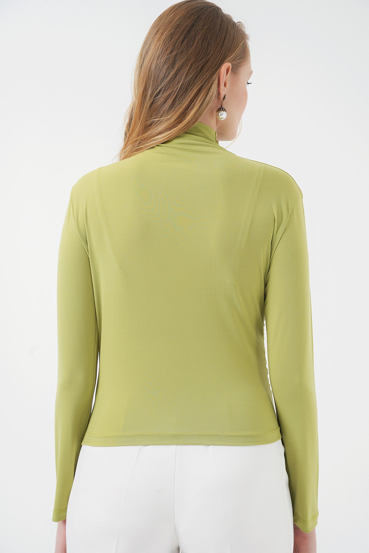 925 Büzgü Detaylı Sandy Bluz - E.Yeşil