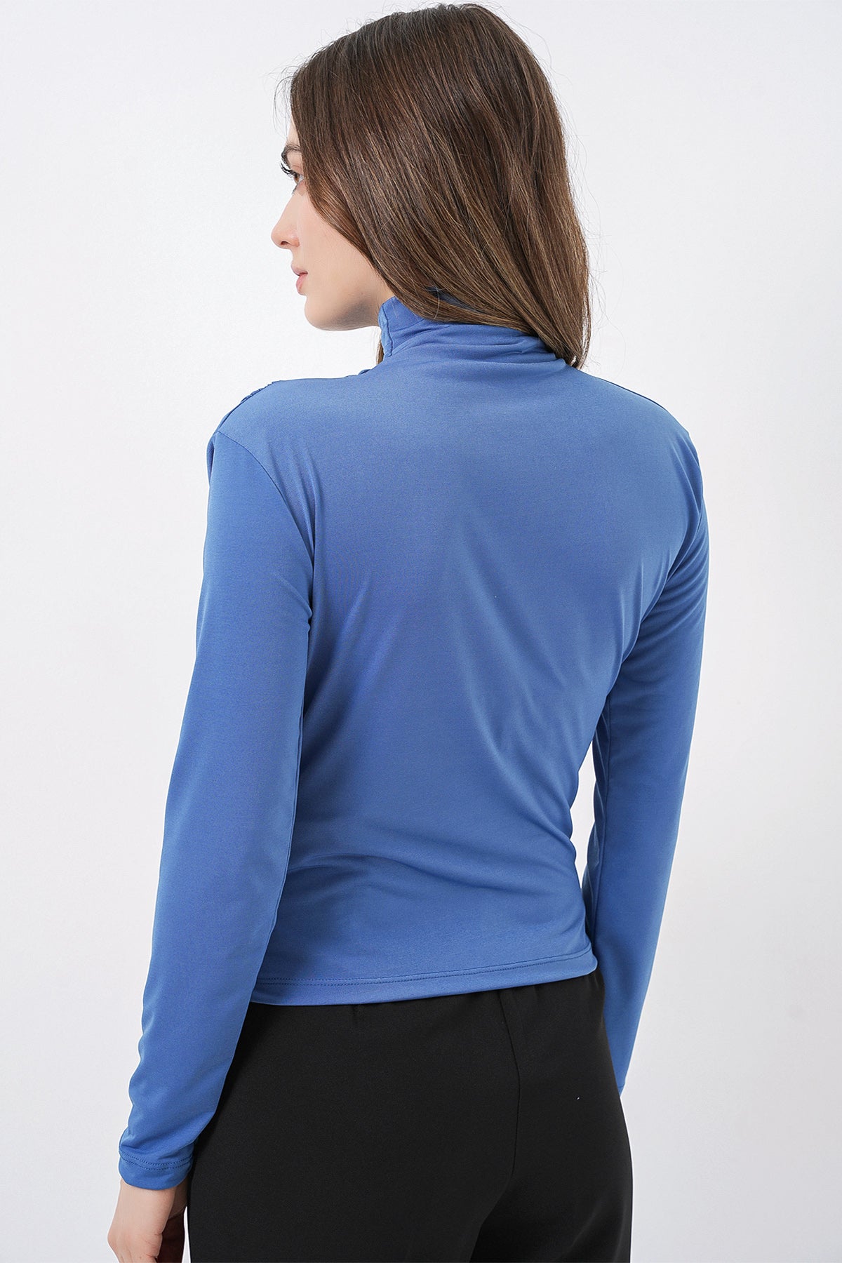 925 Büzgü Detaylı Sandy Bluz - İndigo