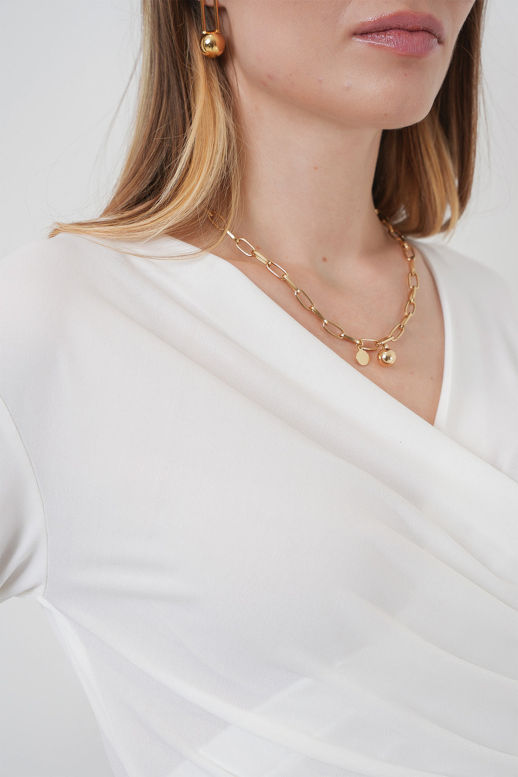 939 Anvelop Yaka Sandy Bluz - Beyaz