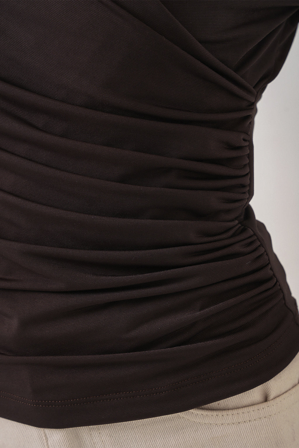 939 Anvelop Yaka Sandy Bluz - Kahverengi