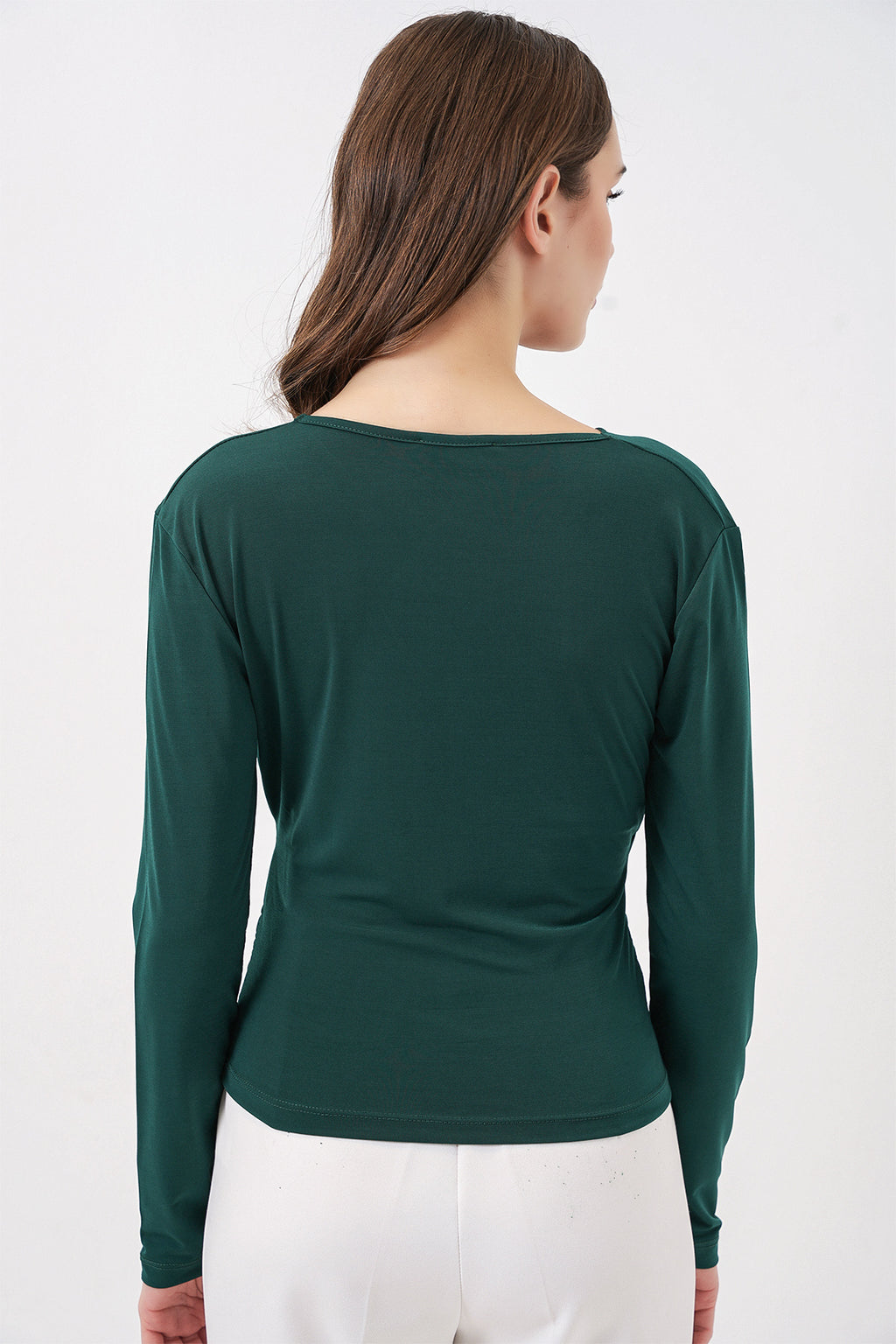 939 Anvelop Yaka Sandy Bluz - Zümrüt Yeşili