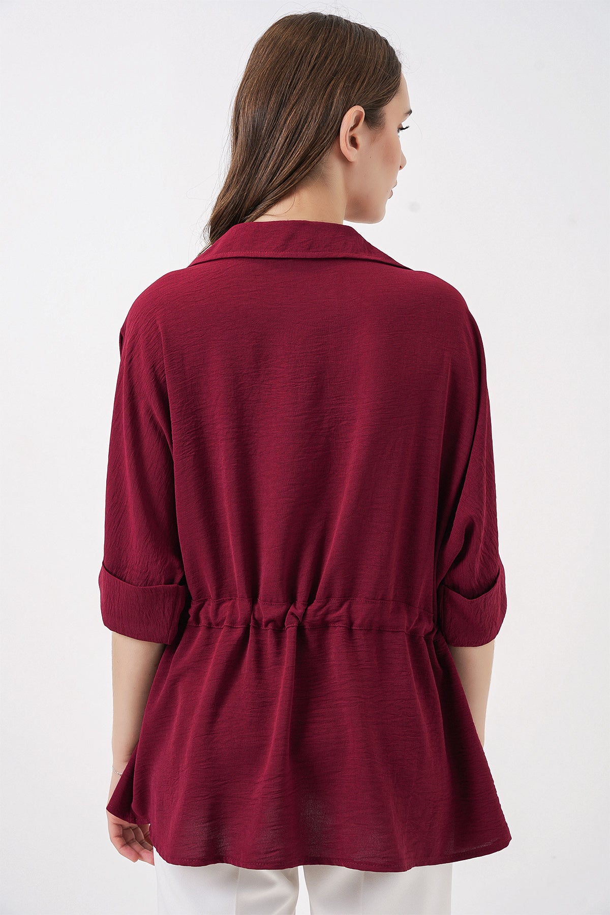 Fermuarlı Kadın Gömlek 0721 - Bordo