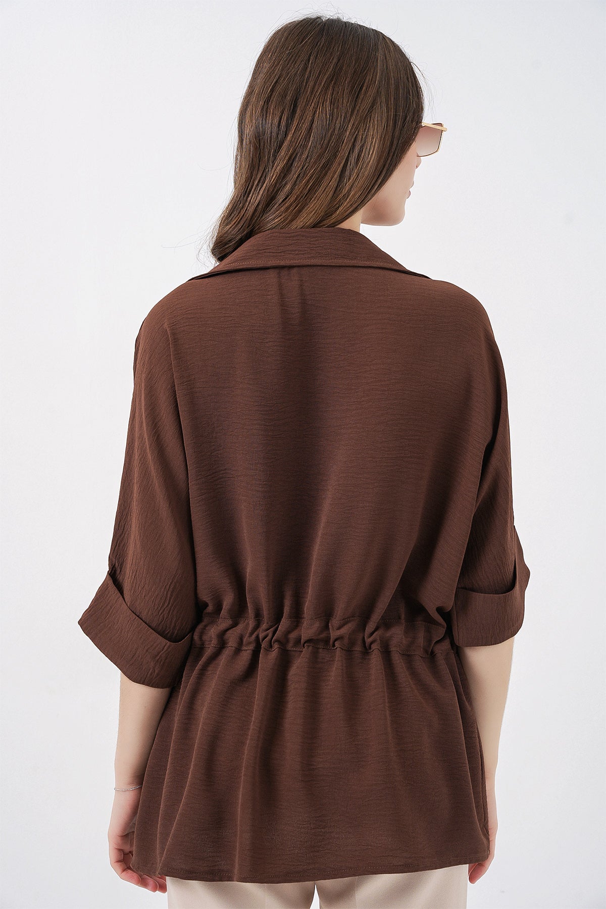 Fermuarlı Kadın Gömlek 0721 - Kahverengi