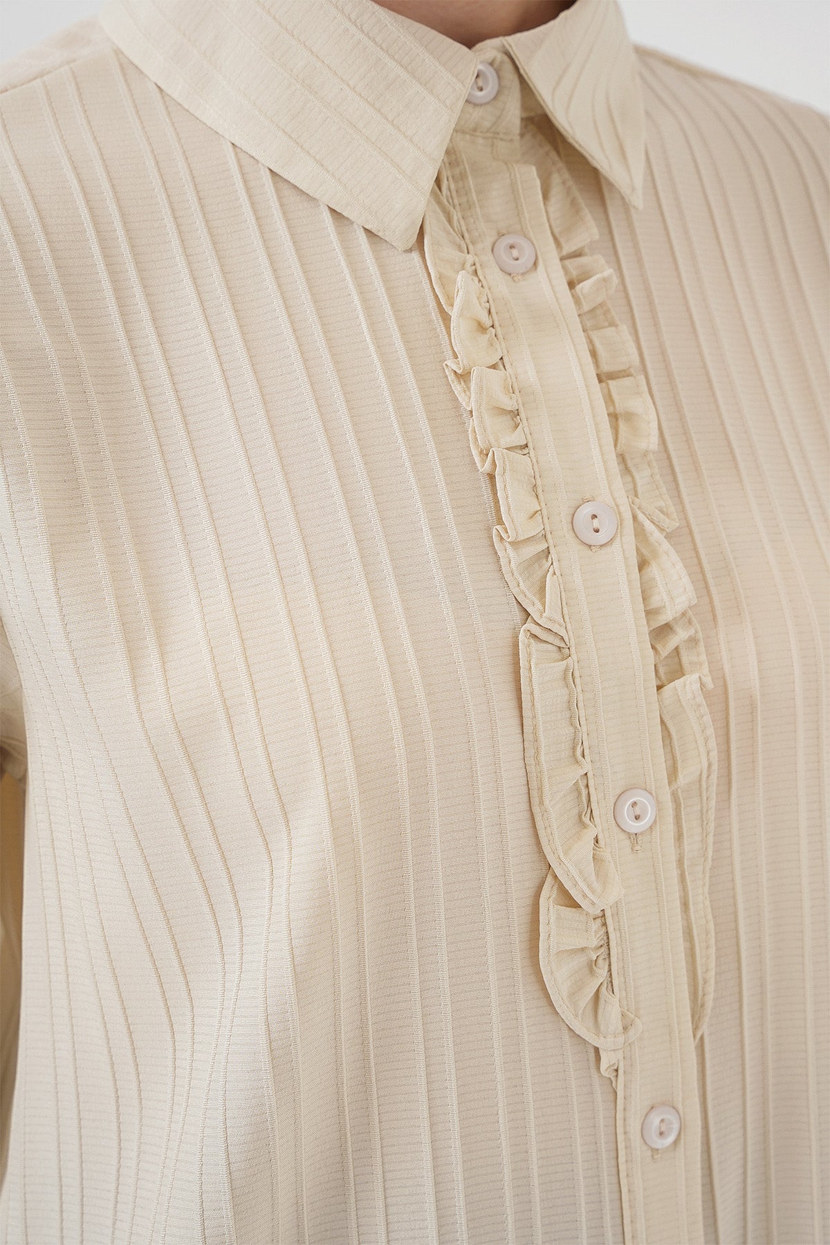 Fırfırlı Uzun Gömlek Tunik 5953 - Bej