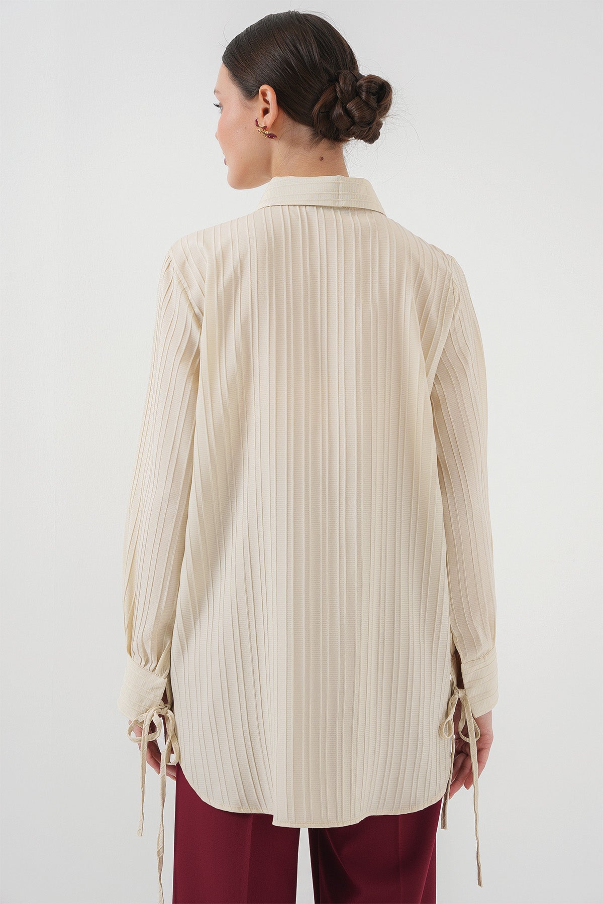 Fırfırlı Uzun Gömlek Tunik 5953 - Bej