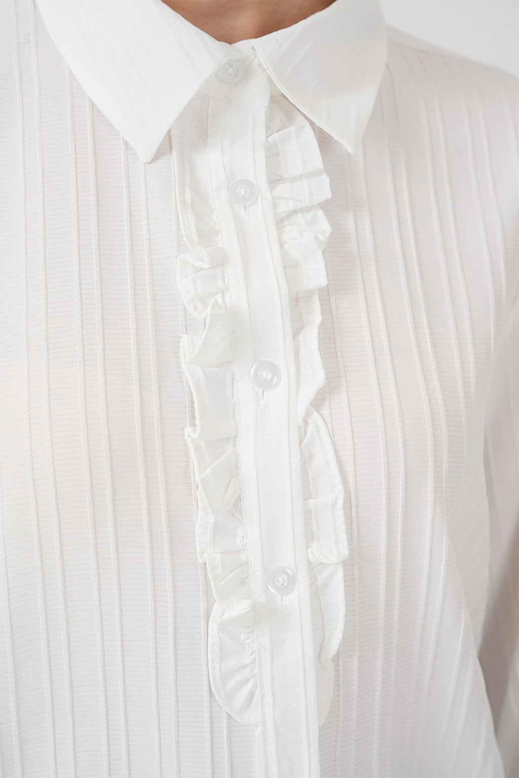 Fırfırlı Uzun Gömlek Tunik 5953 - Beyaz