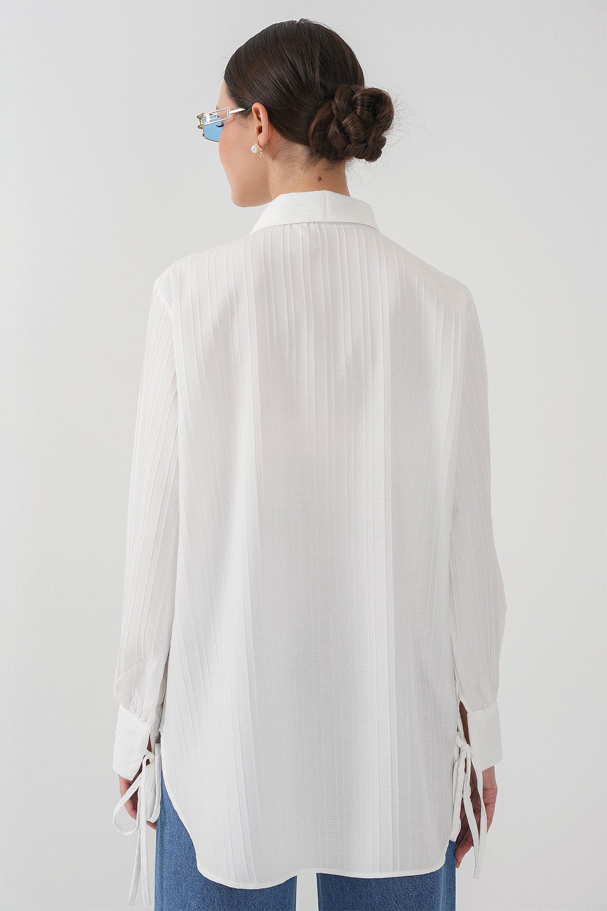 Fırfırlı Uzun Gömlek Tunik 5953 - Beyaz