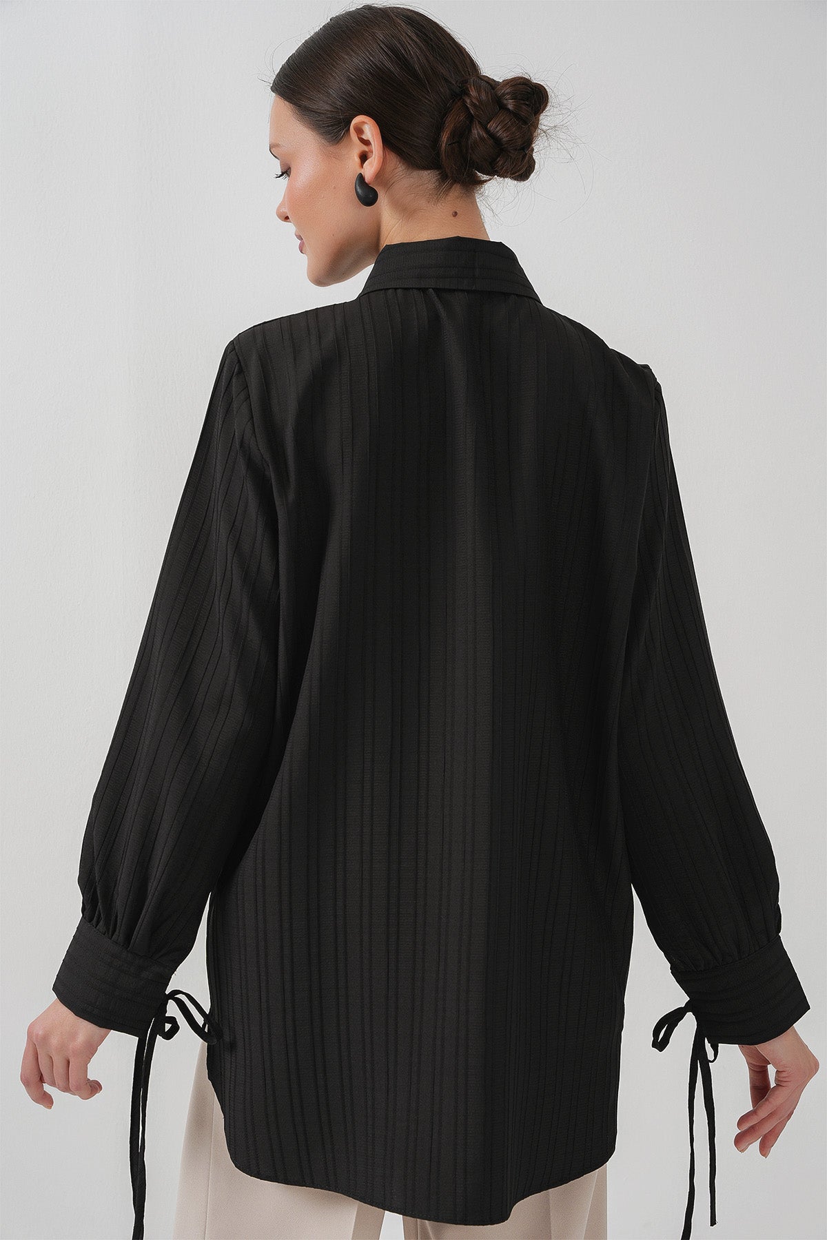 Fırfırlı Uzun Gömlek Tunik 5953 - Siyah