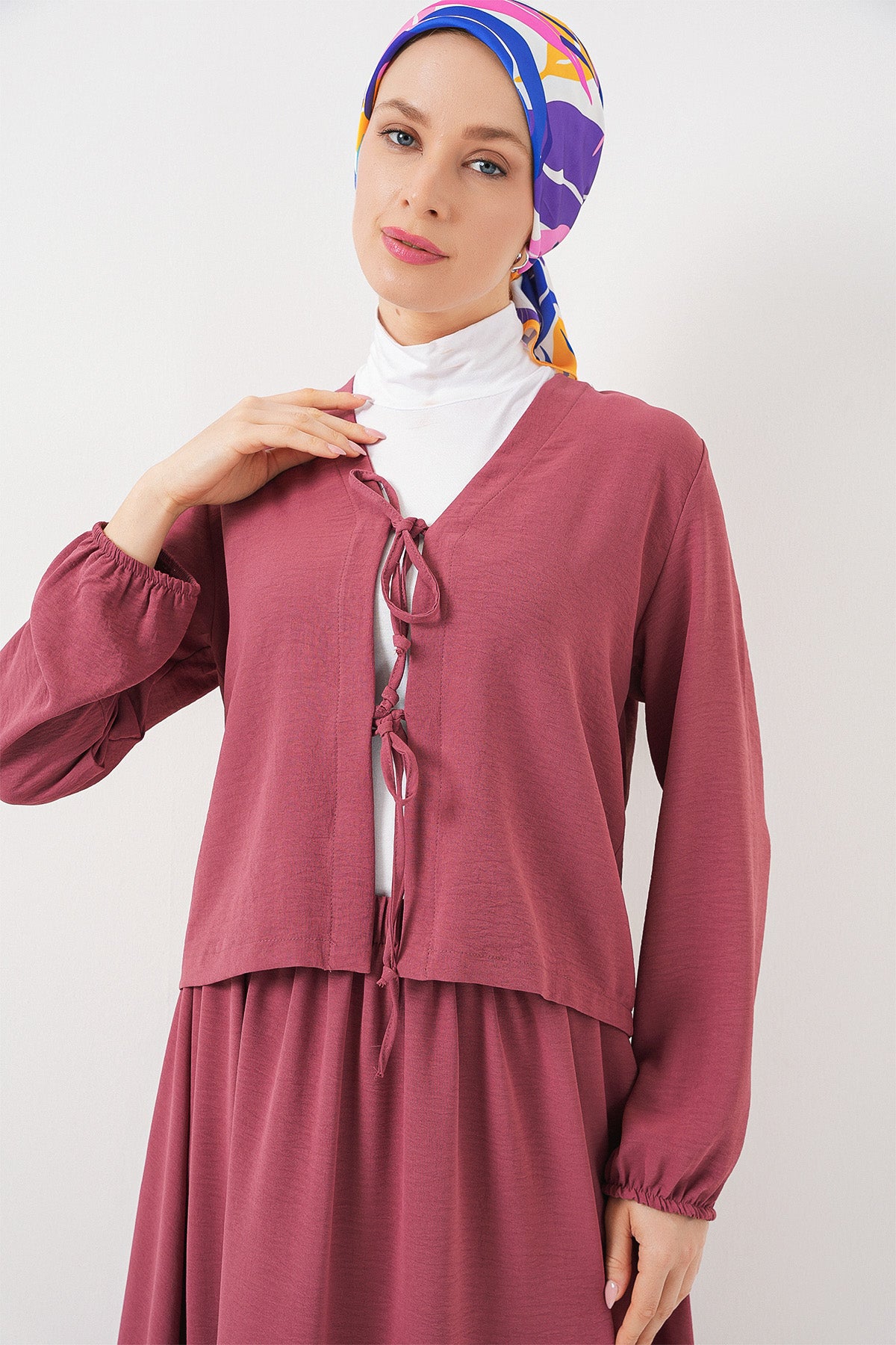 Kadın Ayrobin Kimono Etek İkili Takım 8047 - Gül Kurusu