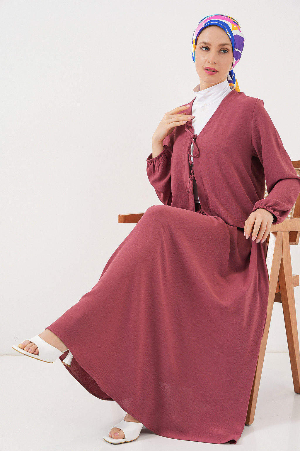 Kadın Ayrobin Kimono Etek İkili Takım 8047 - Gül Kurusu