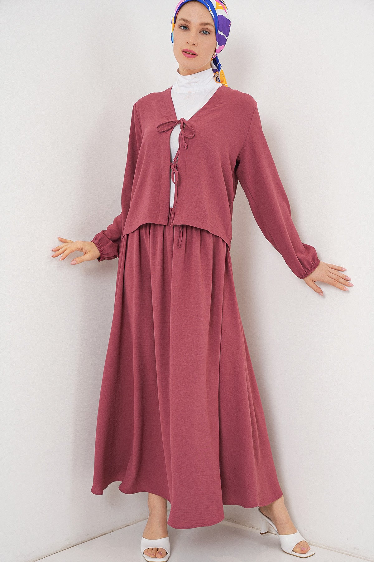 Kadın Ayrobin Kimono Etek İkili Takım 8047 - Gül Kurusu