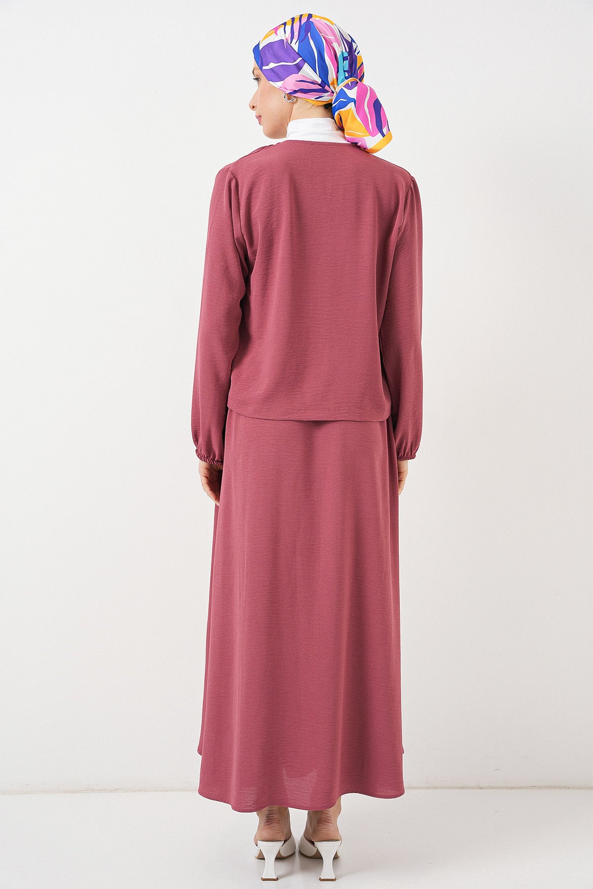 Kadın Ayrobin Kimono Etek İkili Takım 8047 - Gül Kurusu