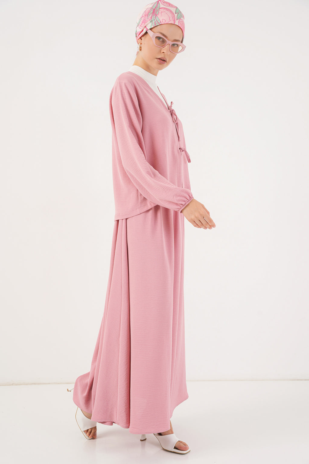 Kadın Ayrobin Kimono Etek İkili Takım 8047 - Pembe