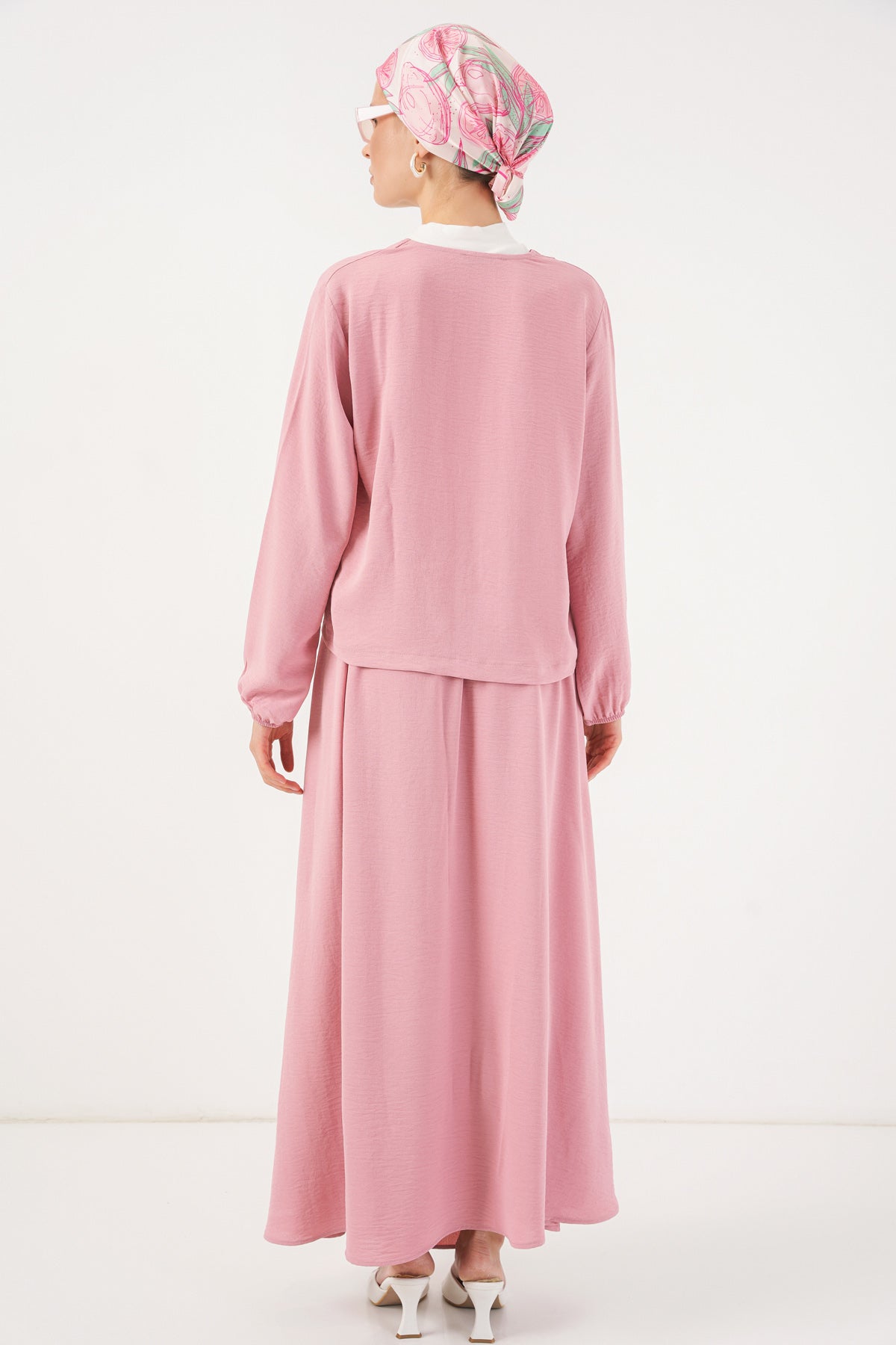 Kadın Ayrobin Kimono Etek İkili Takım 8047 - Pembe