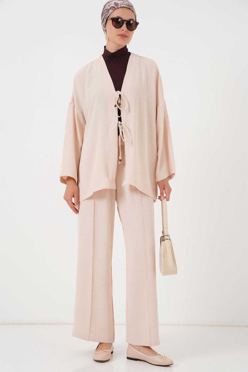 Kadın Ayrobin Kimono Pantolon İkili Takım 6739 - Krem