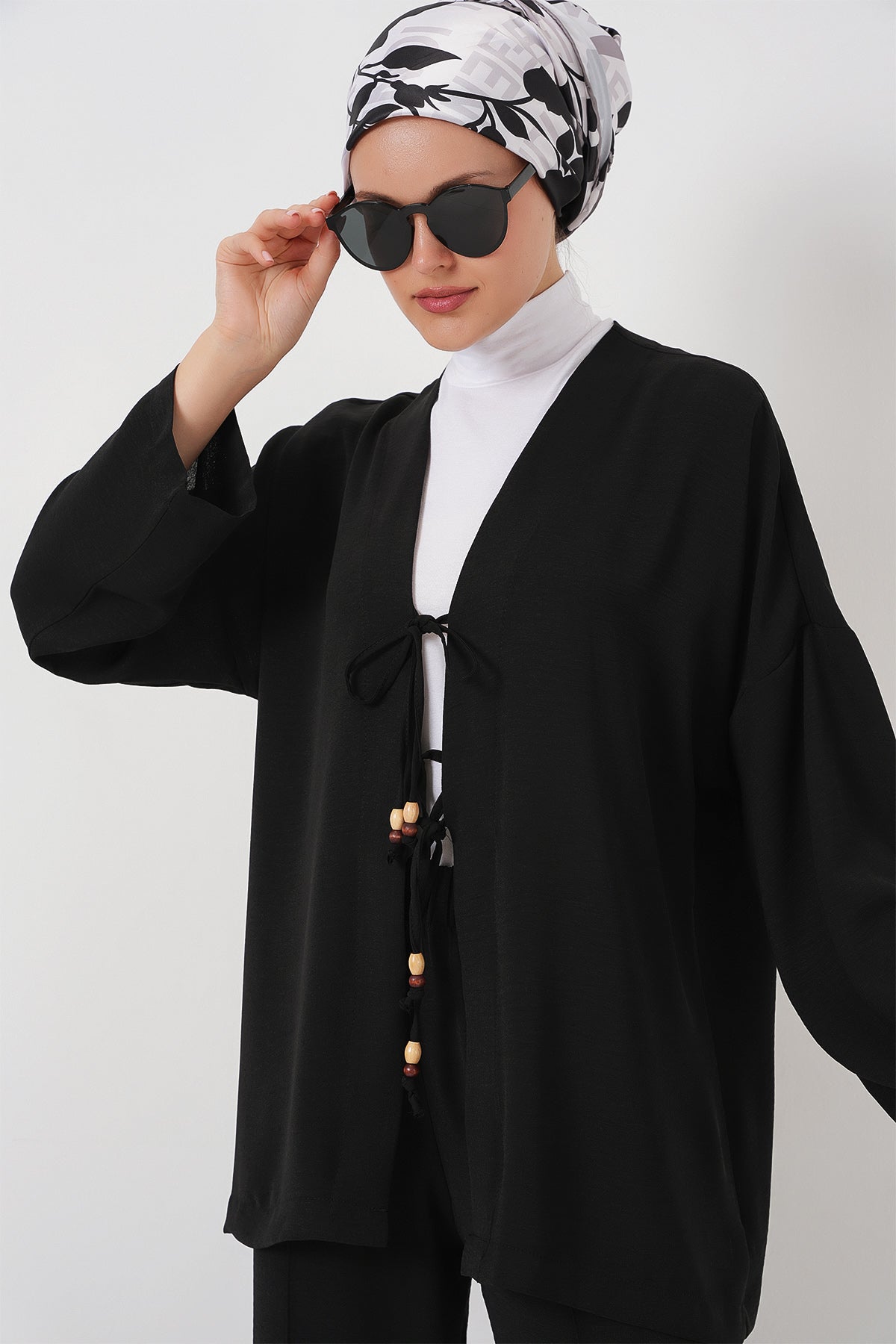 Kadın Ayrobin Kimono Pantolon İkili Takım 6739 - Siyah