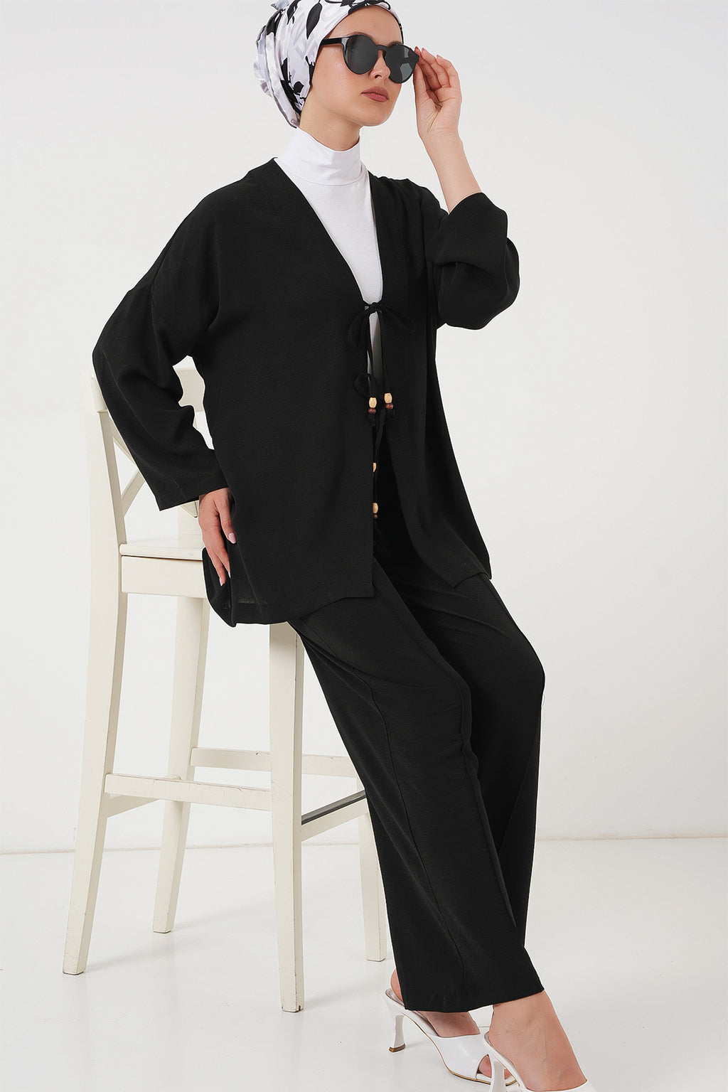 Kadın Ayrobin Kimono Pantolon İkili Takım 6739 - Siyah