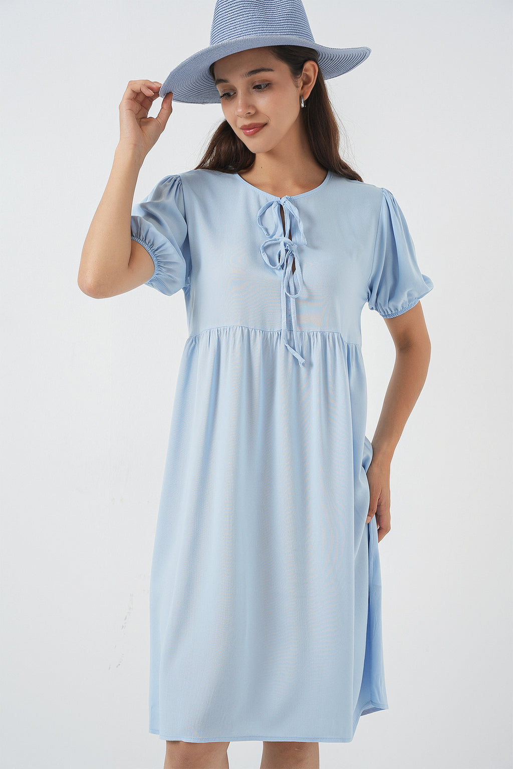 Kadın Bağcıklı Midi Elbise 2575 - Mavi