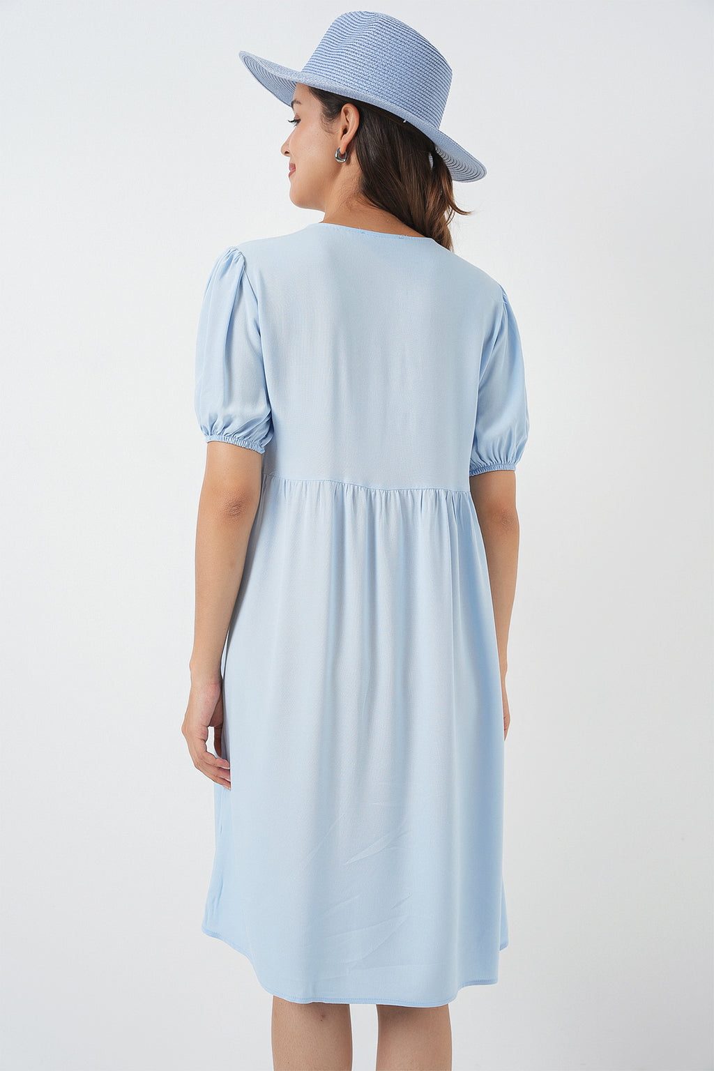 Kadın Bağcıklı Midi Elbise 2575 - Mavi