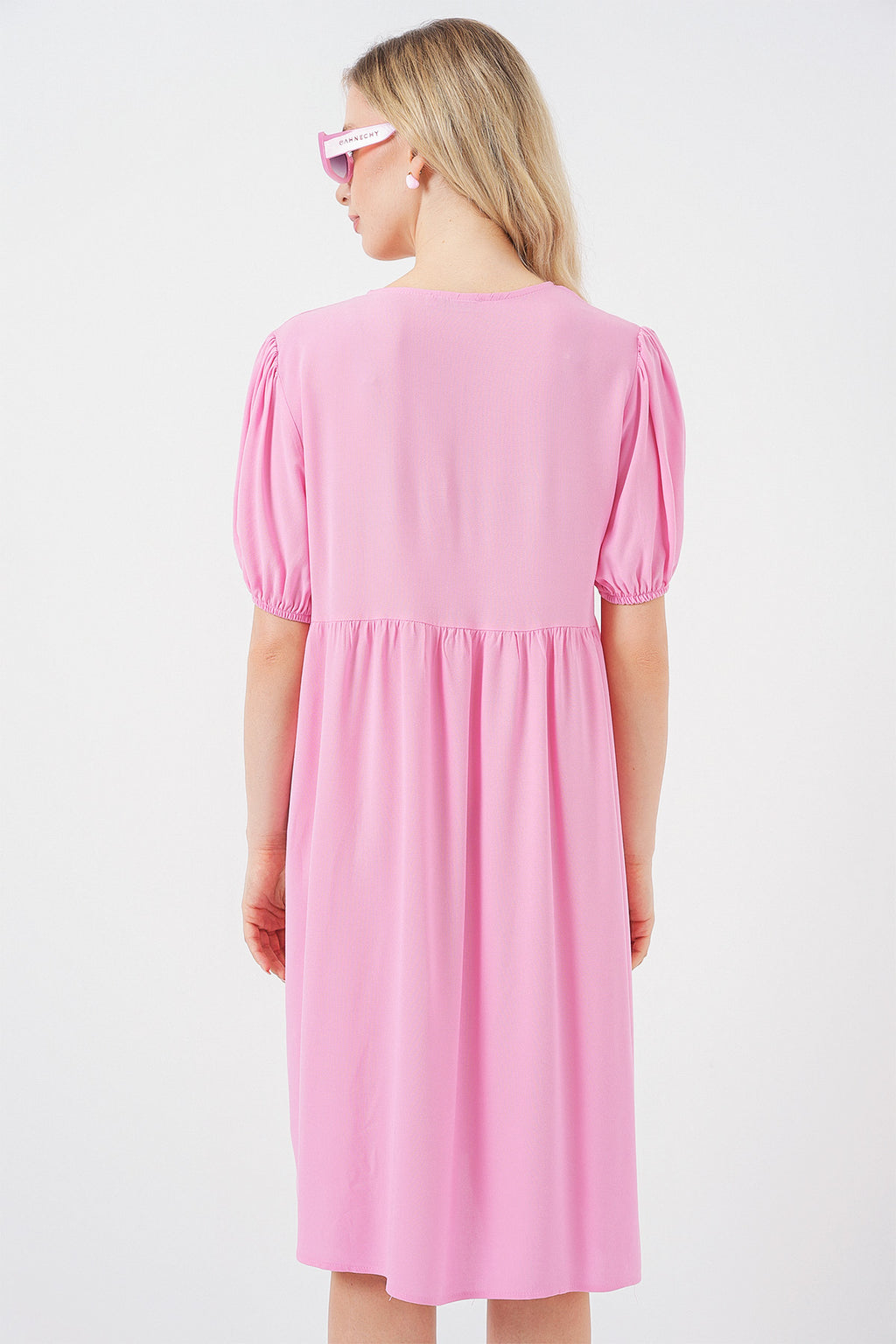 Kadın Bağcıklı Midi Elbise 2575 - Pembe