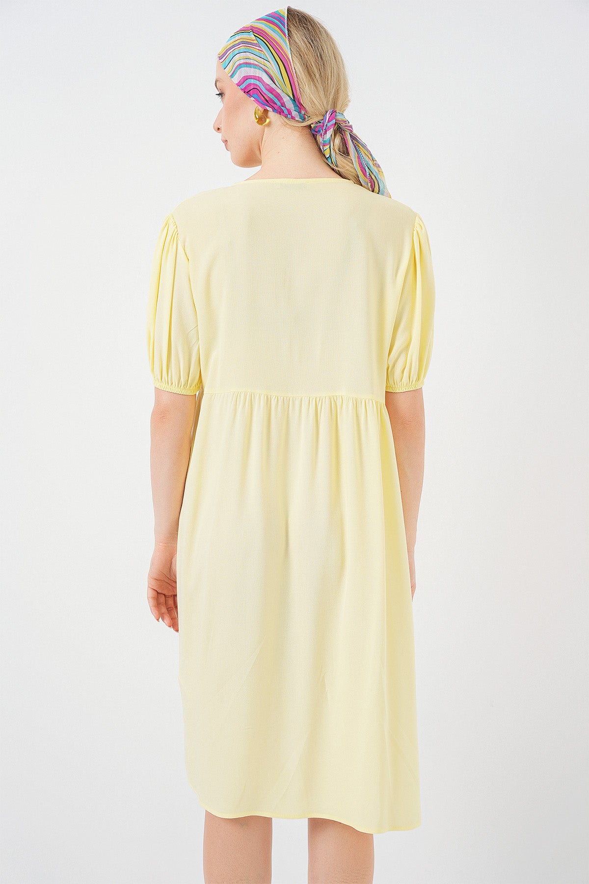 Kadın Bağcıklı Midi Elbise 2575 - Sarı