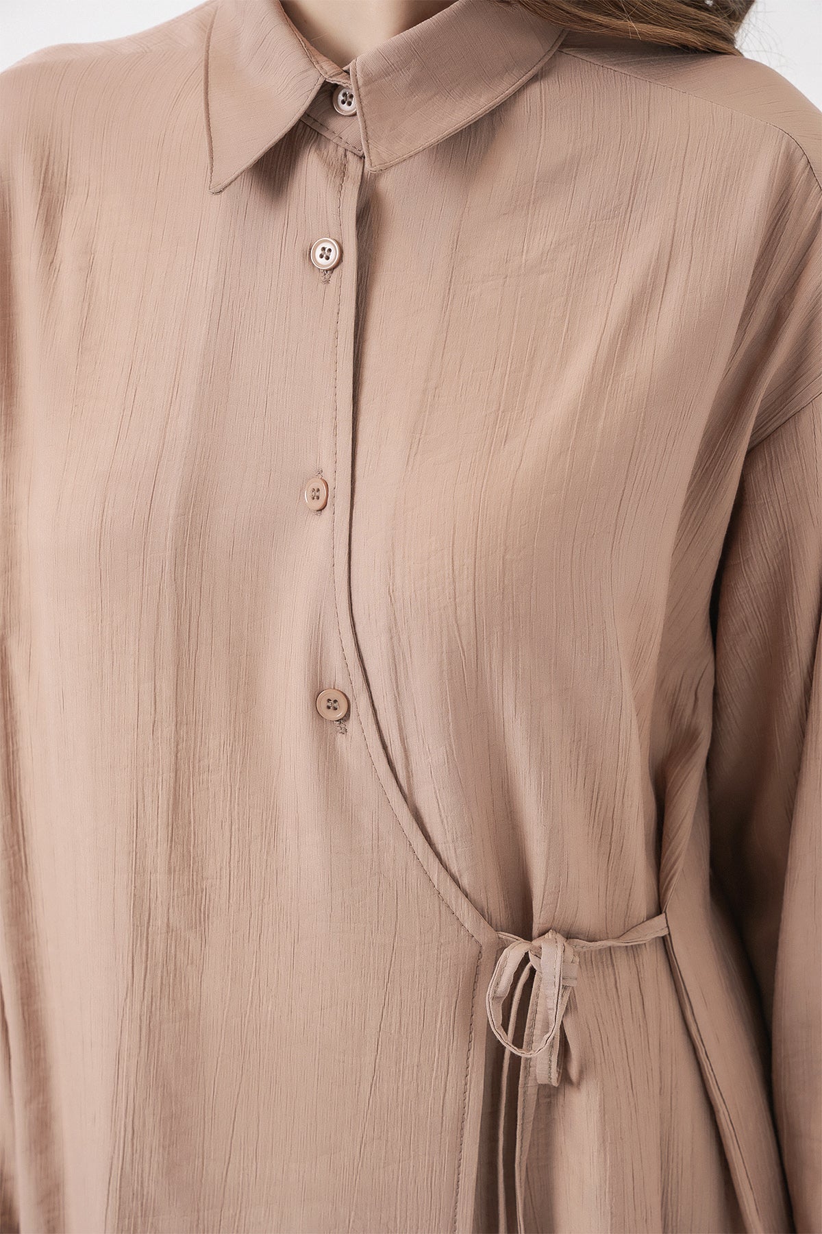 Kadın Bağcıklı Tunik Pantolon İkili Takım 6752 - Bej