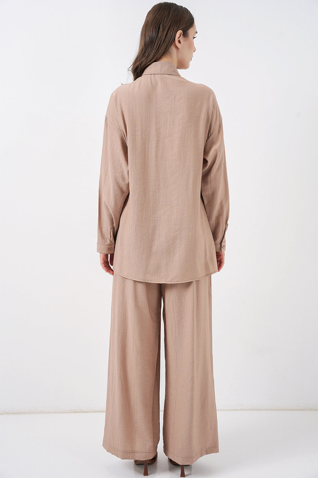 Kadın Bağcıklı Tunik Pantolon İkili Takım 6752 - Bej