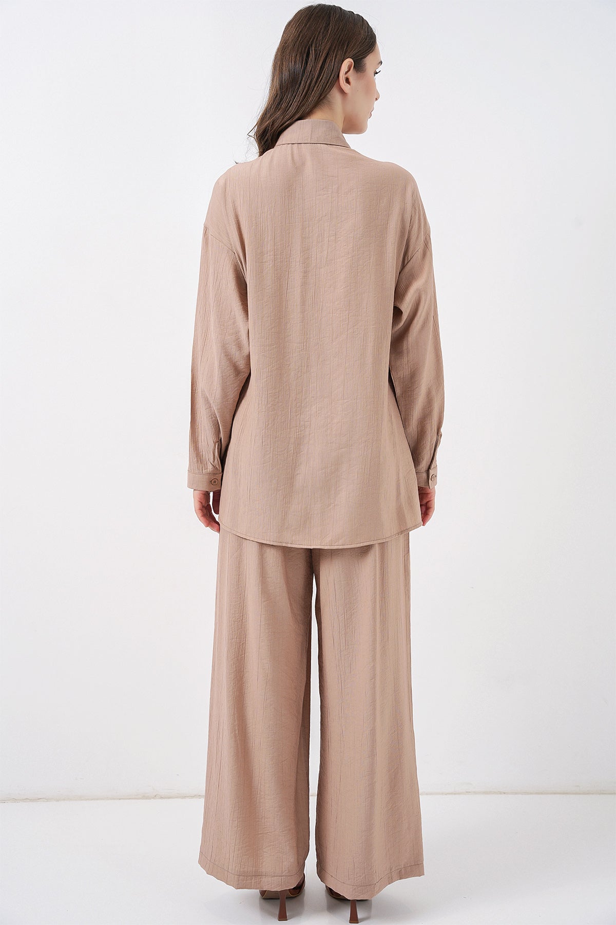 Kadın Bağcıklı Tunik Pantolon İkili Takım 6752 - Bej