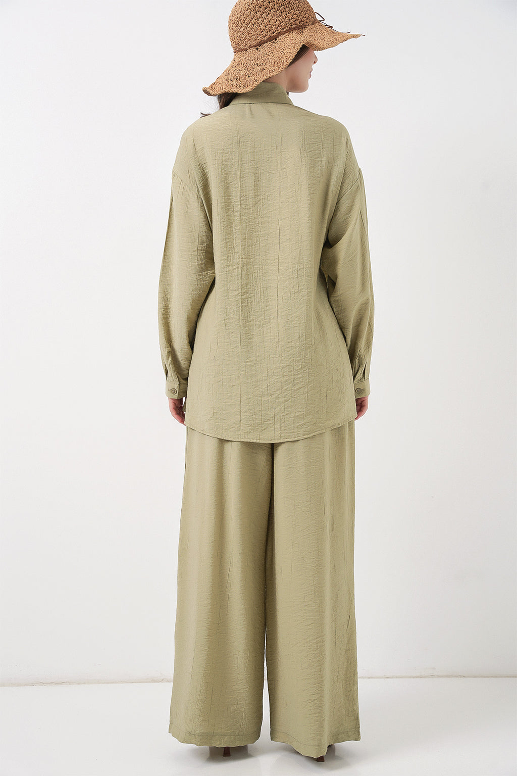 Kadın Bağcıklı Tunik Pantolon İkili Takım 6752 - E.Yeşil