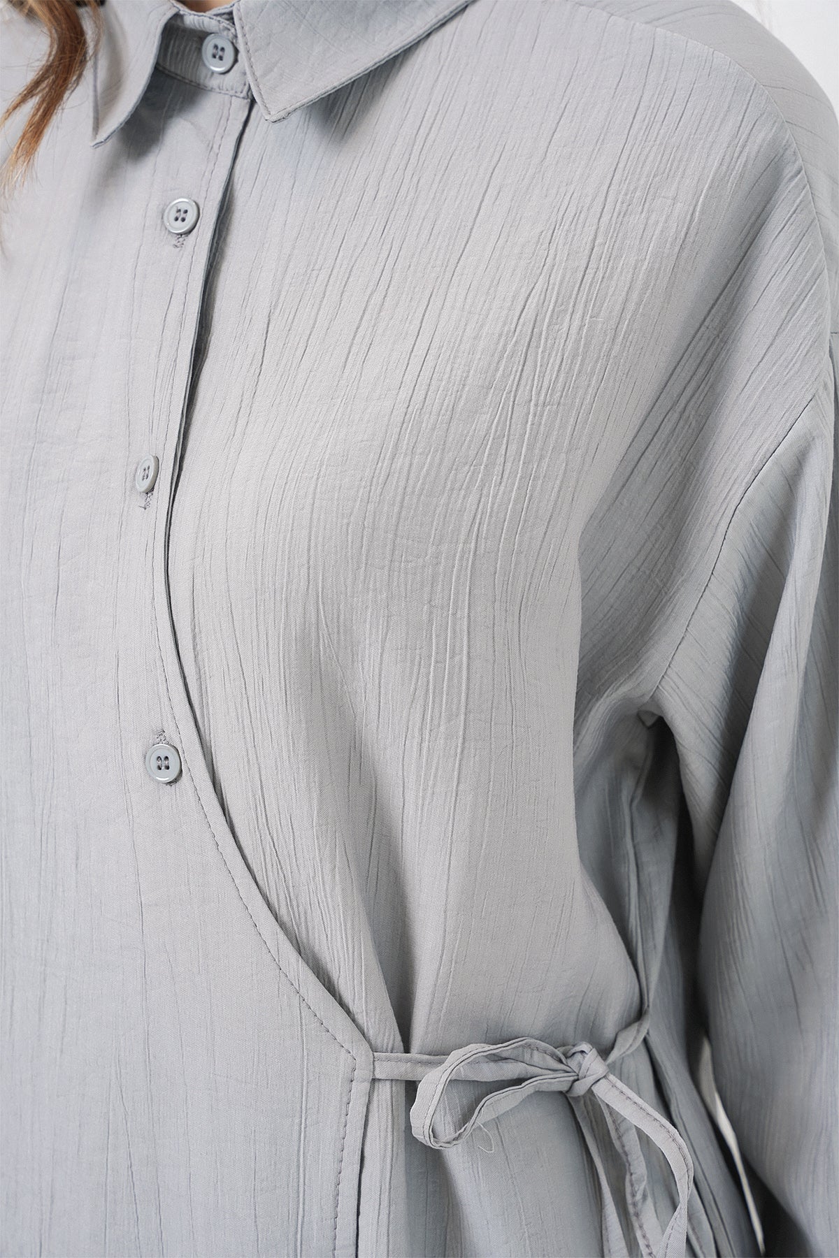 Kadın Bağcıklı Tunik Pantolon İkili Takım 6752 - Gri