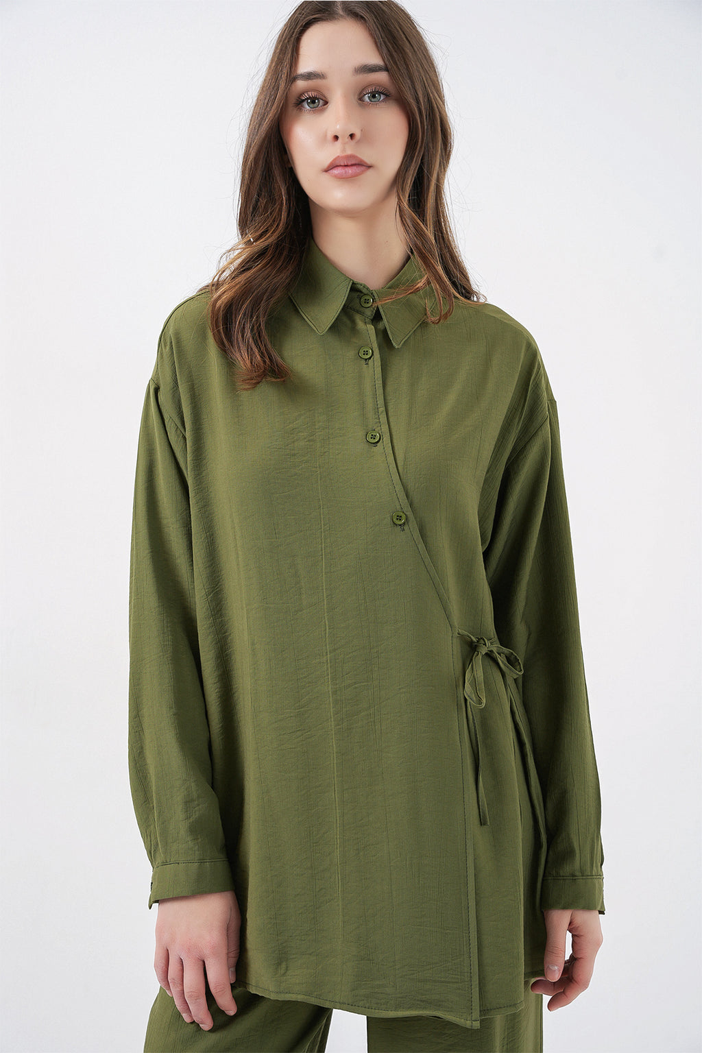 Kadın Bağcıklı Tunik Pantolon İkili Takım 6752 - Haki