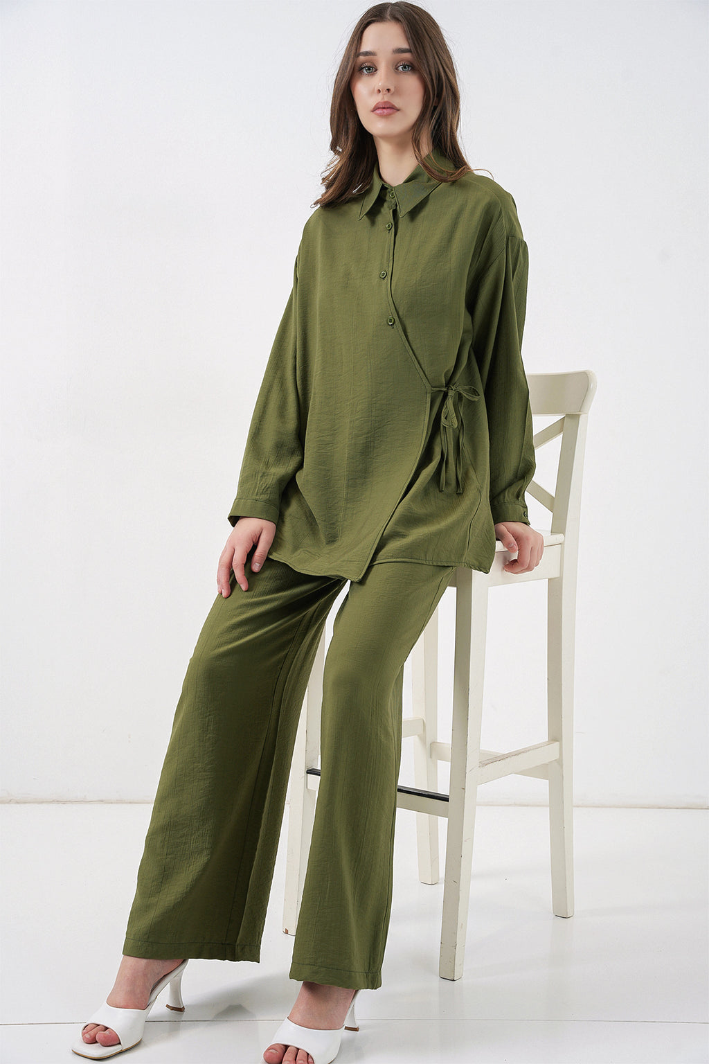 Kadın Bağcıklı Tunik Pantolon İkili Takım 6752 - Haki