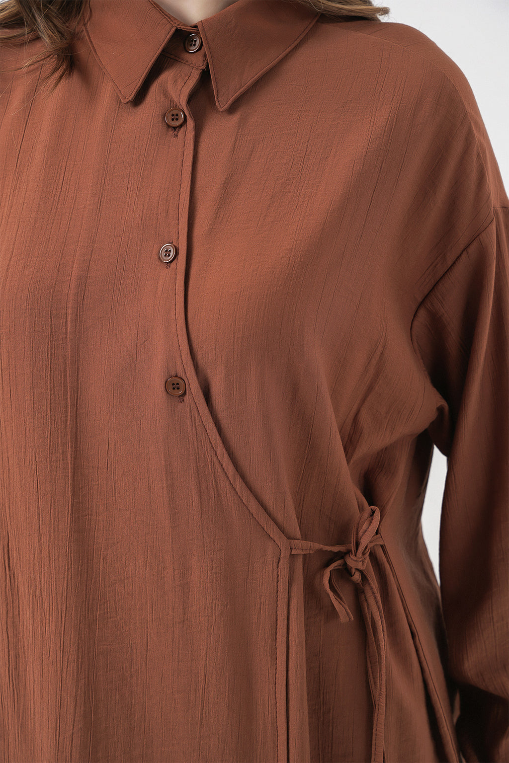 Kadın Bağcıklı Tunik Pantolon İkili Takım 6752 - Taba