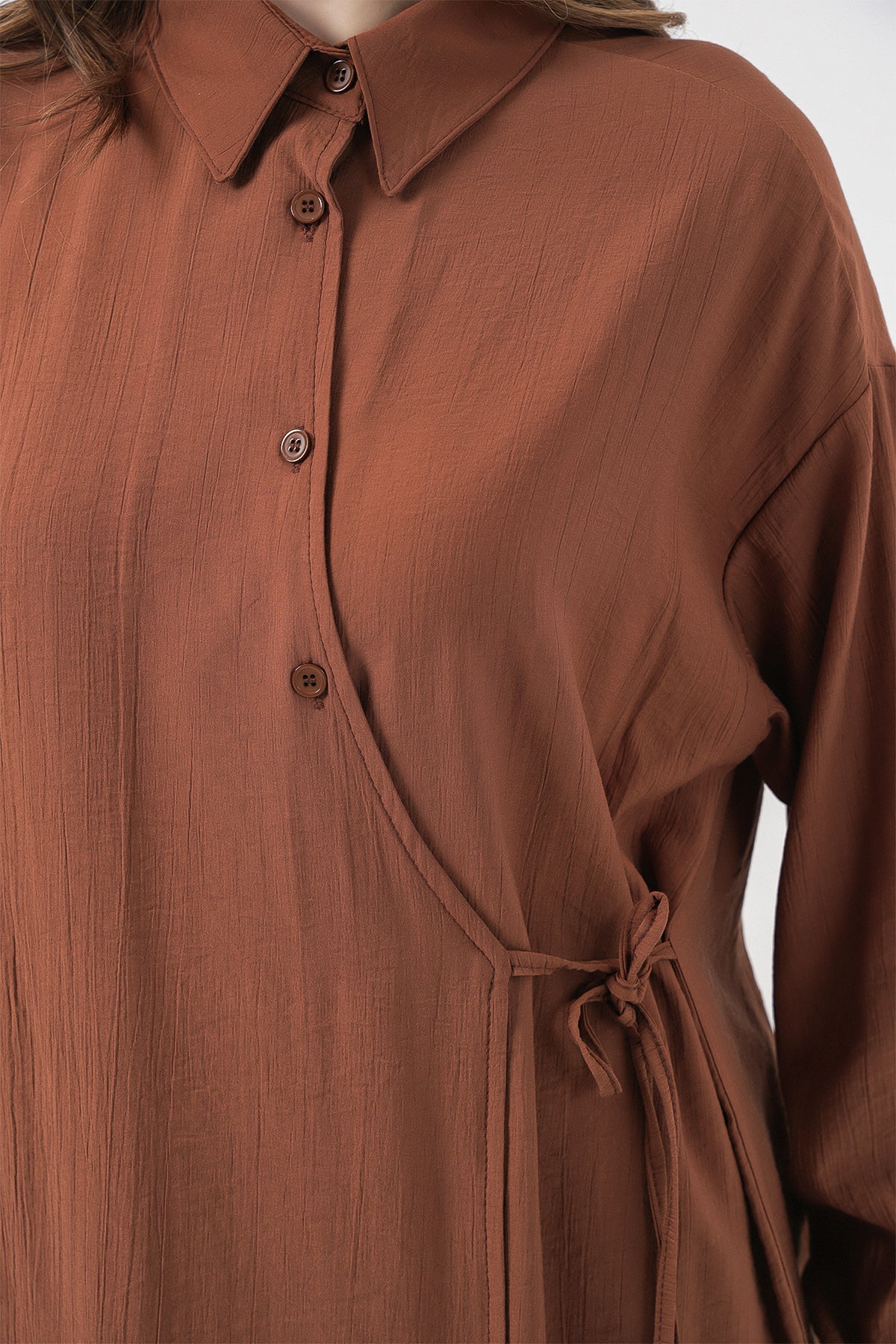 Kadın Bağcıklı Tunik Pantolon İkili Takım 6752 - Taba