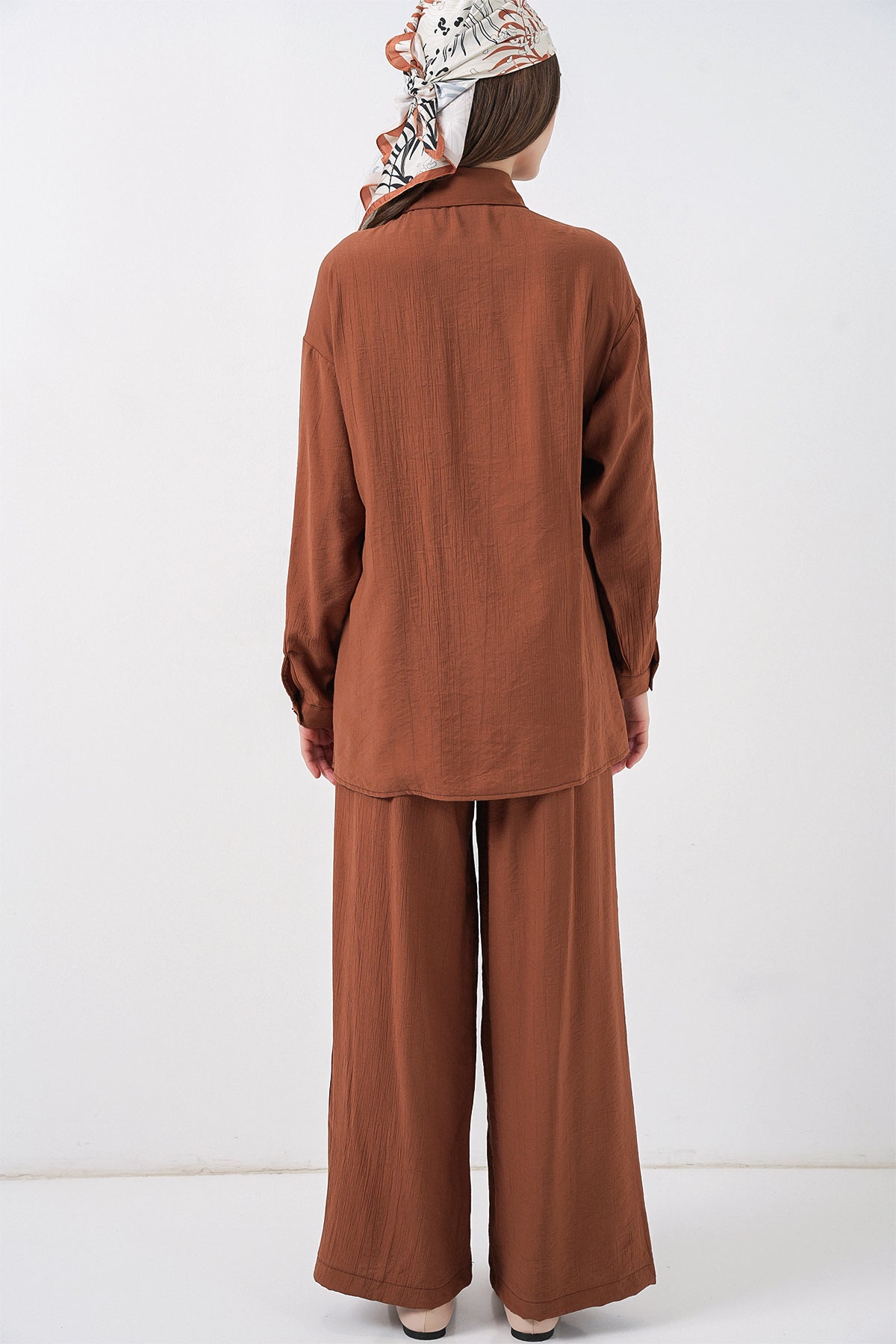 Kadın Bağcıklı Tunik Pantolon İkili Takım 6752 - Taba