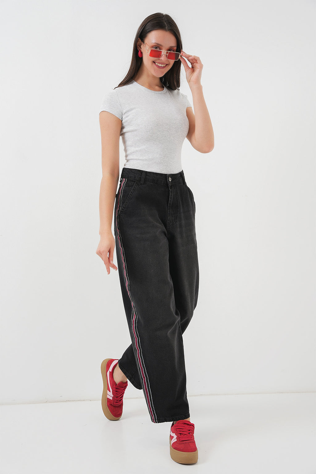 Kadın Baggy Kot Pantolon 6700 - Siyah